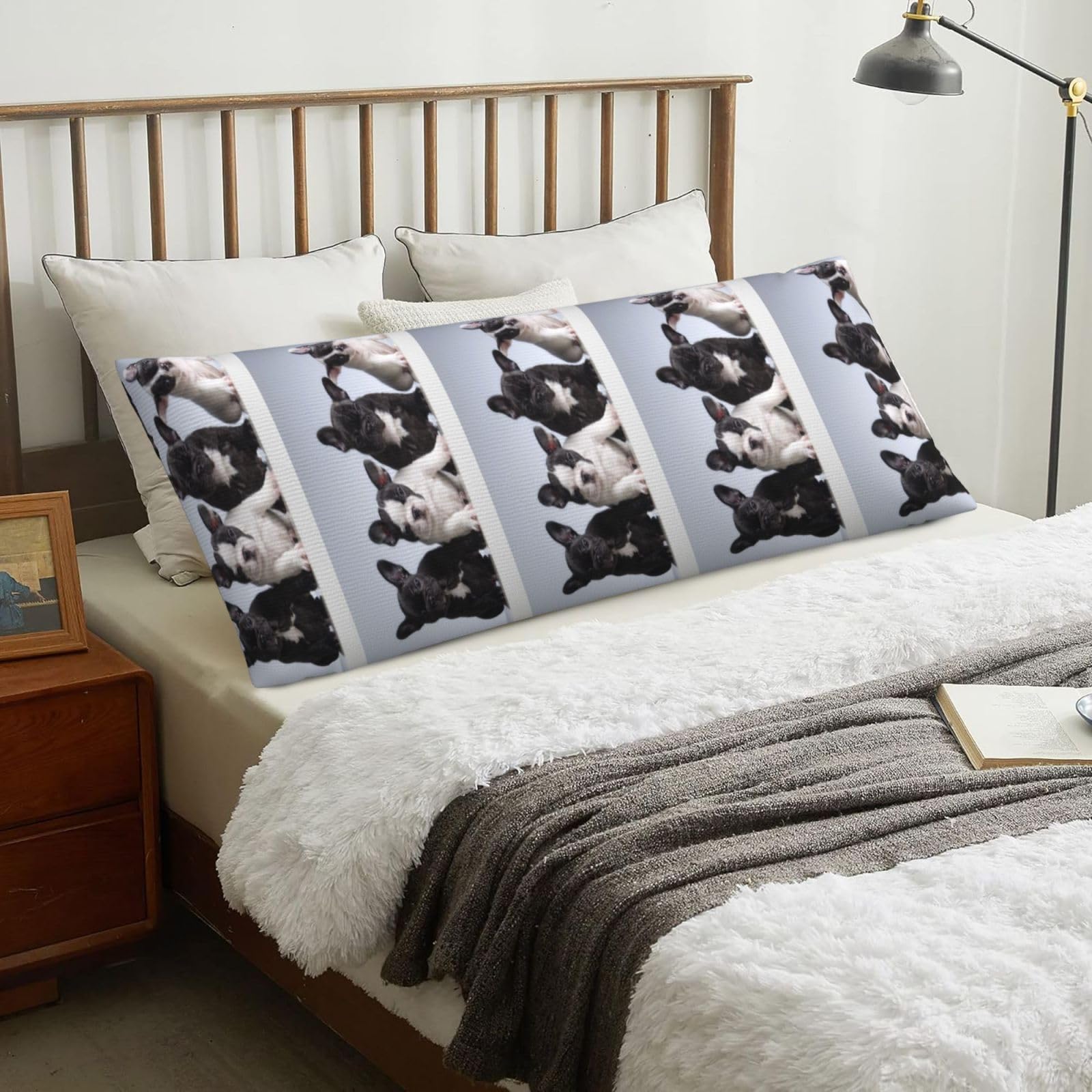 Cute French Bulldog Puppies, Body Pillow Cover with Zipper,Long Body Pillowcase 20 x 60 in