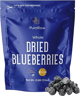 PuroRaw Dried Blueberries No Sugar Added, 2 lbs Bulk - All Natural Non-GMO Dehydrated Blueberries
