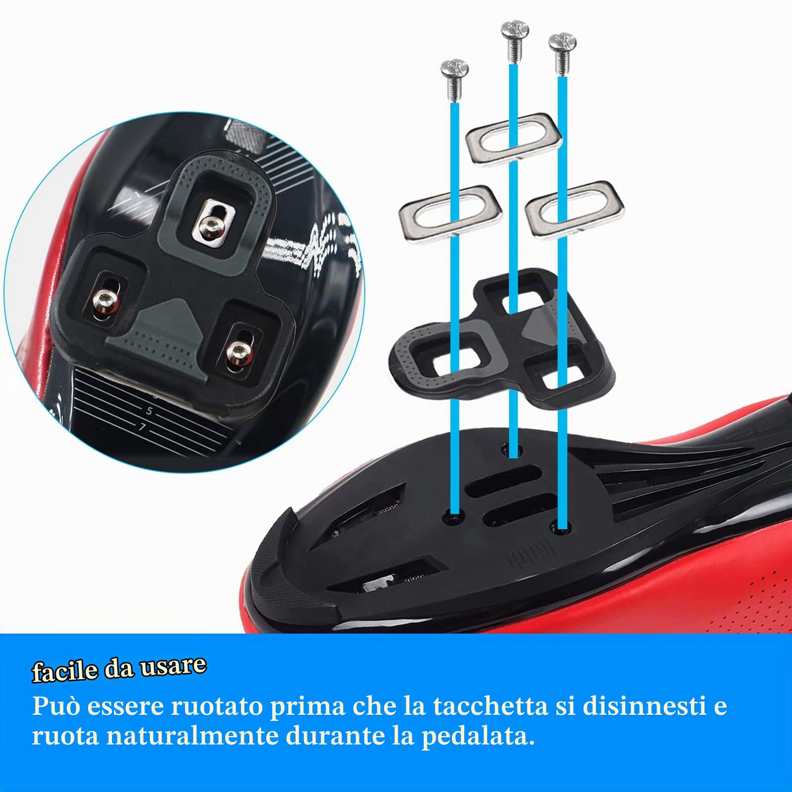 XZEIT Tacchette per Bicicletta KEO compatibili con Look Cleats (4,5° Gradi), tacchette per Bicicletta compatibili, tacchette per Bici da Strada Indoor Outdoor per Donna e Uomo e Scarpe da Ciclismo