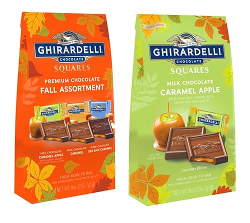 GHIRARDELLI - Surtido de chocolate y cuadrados de manzana de caramelo  Paquete de 2 bolsas de 9 onzas  Una de cada bolsa de sabor  Regalo perfecto