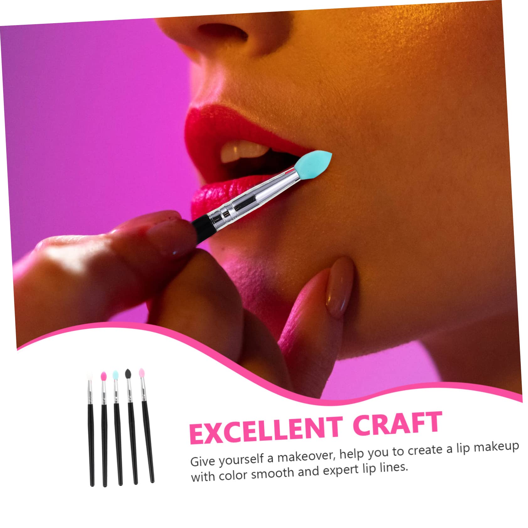 FOMIYES Set Di 5 Pennelli Per Il Trucco in Silicone Applicatore Per Rossetto E Ombretto Per Donna Facili Da Pulire Portatili Per Uso Domestico E in Salone 5 Pezzi*5