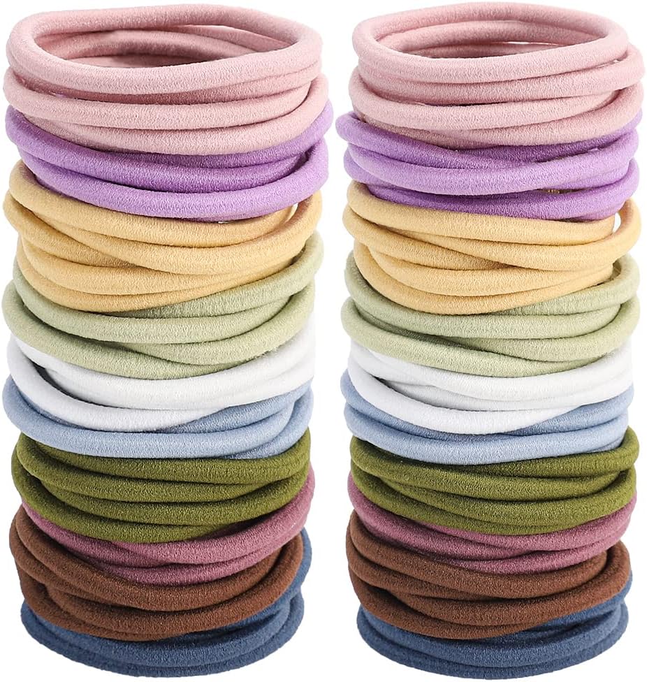 50PCS Womens Elastics Hair Tie, 4mm Colorful Ponytail Holders Hair Bands for Medium to Thick Hair, Curly Hair