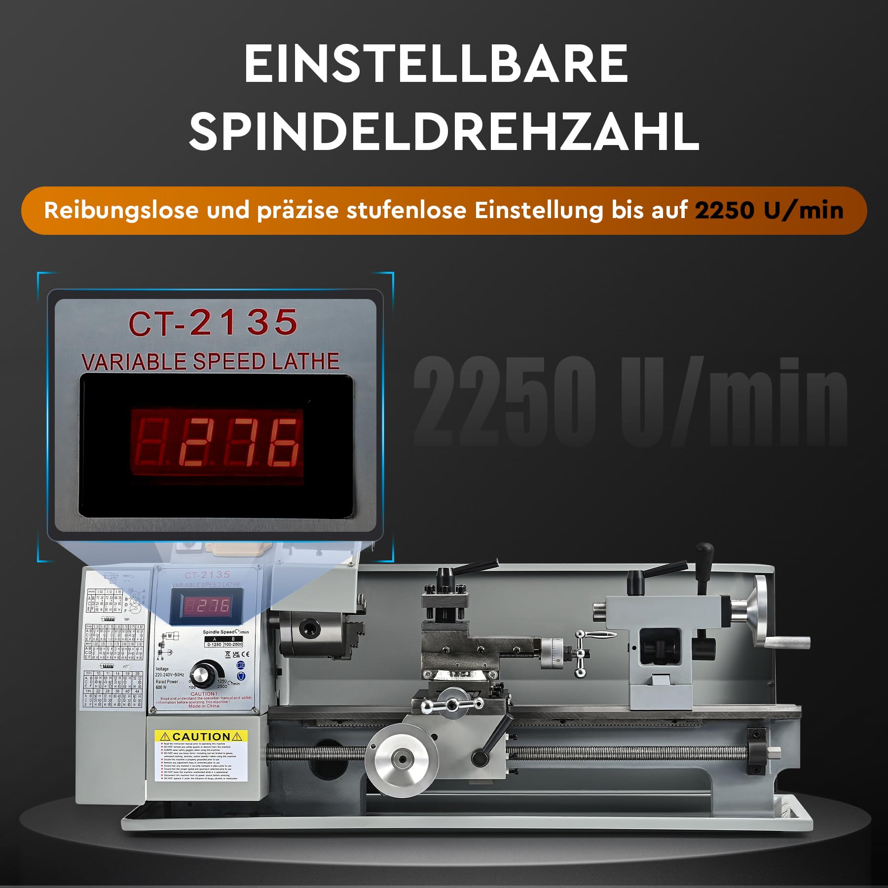 CREWORKS Metalldrehmaschine 600W Drehmaschine 8 x 14 Zoll Tischdrehmaschine 210 x 350MM Drehbank Metall 2250 RPM Mini-Metalldrehmaschine für Metallbearbeitung Metal Lathe (8 x 14 Zoll)