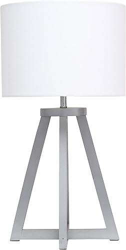 Vista 26 de Simple Designs LT1069-NWH Lámpara de mesa triangular entrelazada de madera natural con pantalla de tela blanca Natural/ blanco