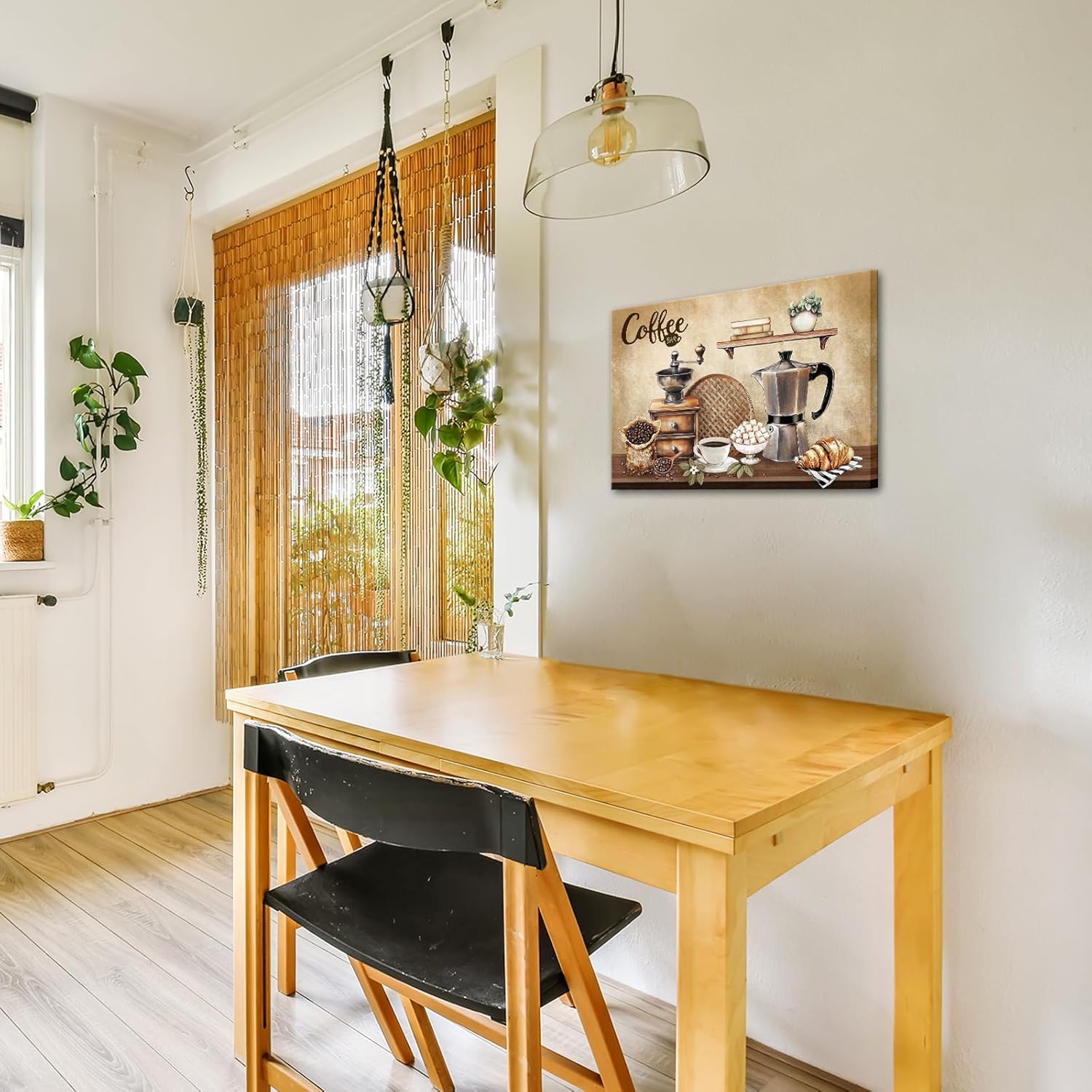 KREATIVE ARTS Coffee Bar Wall Art 16x24 Inch Kitchen Canvas Print Vintage Beans and Croissant Picture for Cafe Dining Room Coffee Station Rustic Home Decor