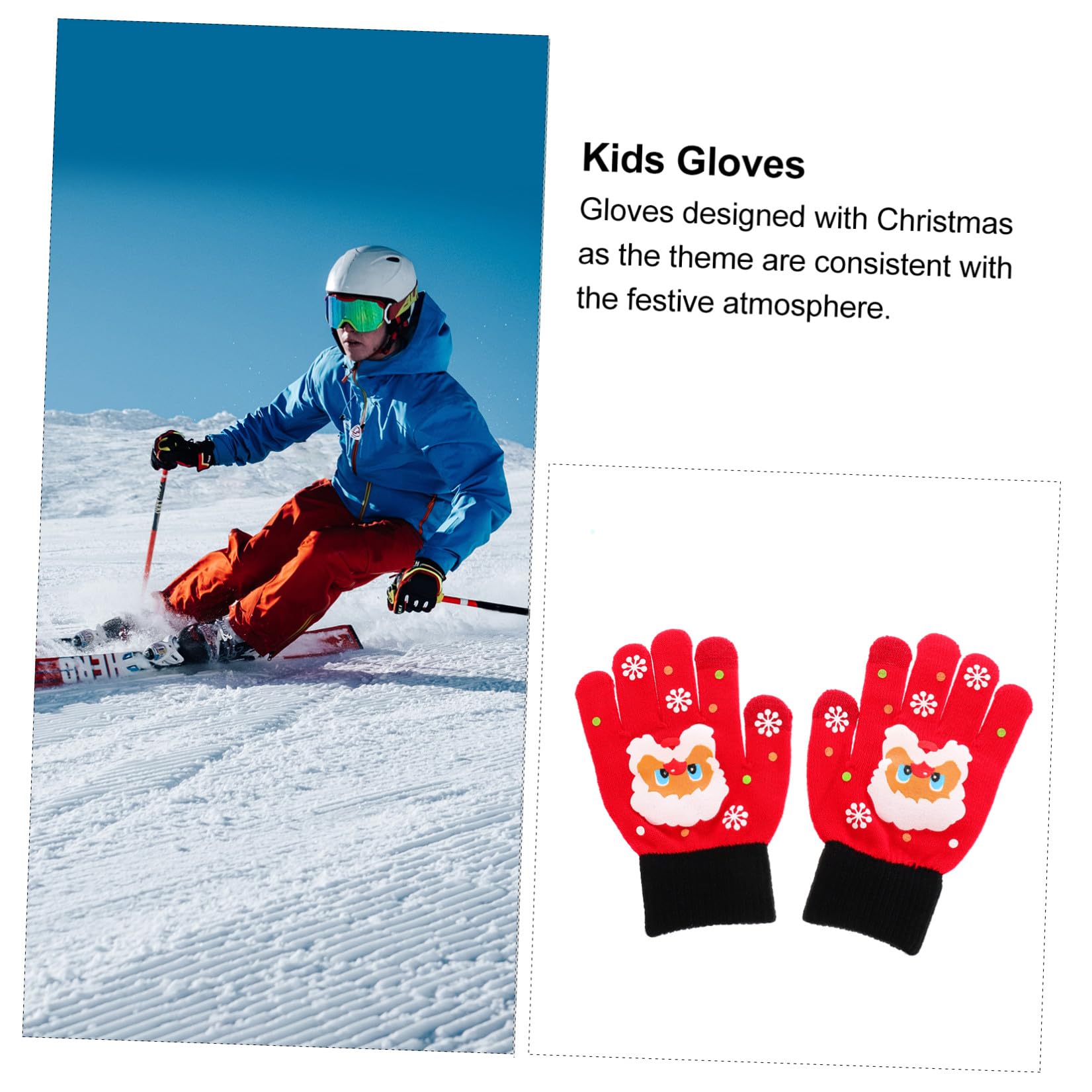 BESPORTBLE 2 Pares de Guantes de Invierno de Punto Guantes Térmicos Negros Dedos Completos Pantalla Táctil y Diseño Navideño de Santa Claus para Niños para Obsequio de Navidad