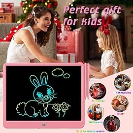 FLUESTON LCD Writing Tablet, Doodle Board Toys Gifts for 3-8 Year Old Girls Boys, 15 Inch Colorful Electronic Board Drawing Pad for Kids, Christmas Gifts for Toddler Educational Learning Travel, Pink