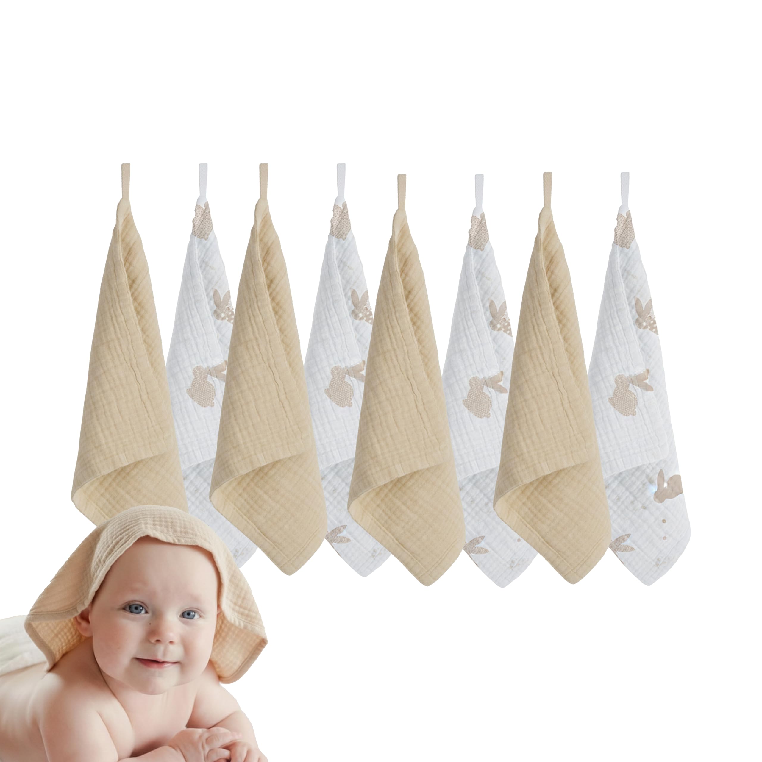 LILY O LAUREL Muslin Baby Washcloths for Newborns, Pack of 8, 11"x11", Super Soft Cotton, Absorbent and Gentle, Baby Cotton Wipes, Baby wash Cloths