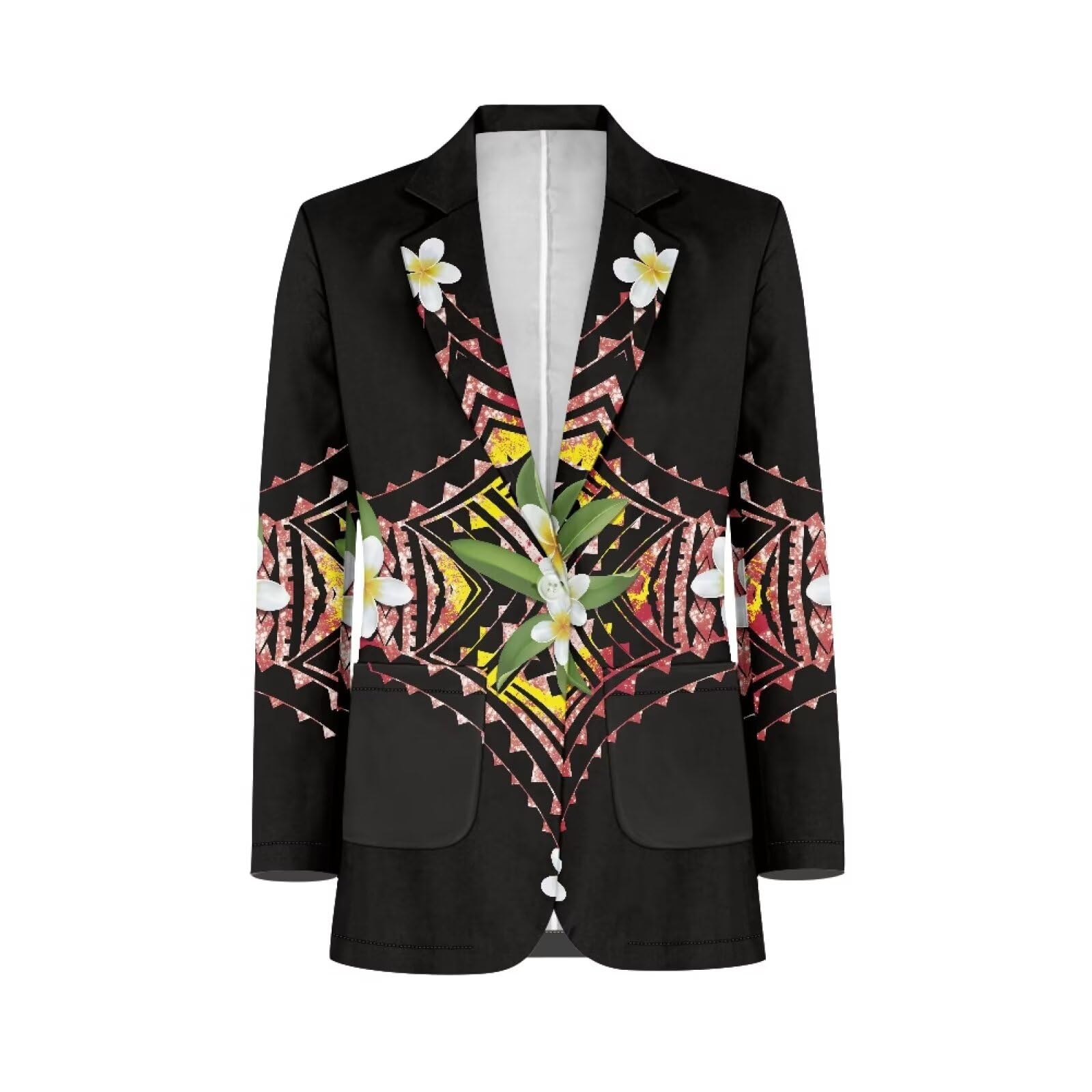 Polynesian Style Prints Blazers for Women Polynesian Tropical Leaf Summer Dresses 2024 Long Sleeve Womens Blazer