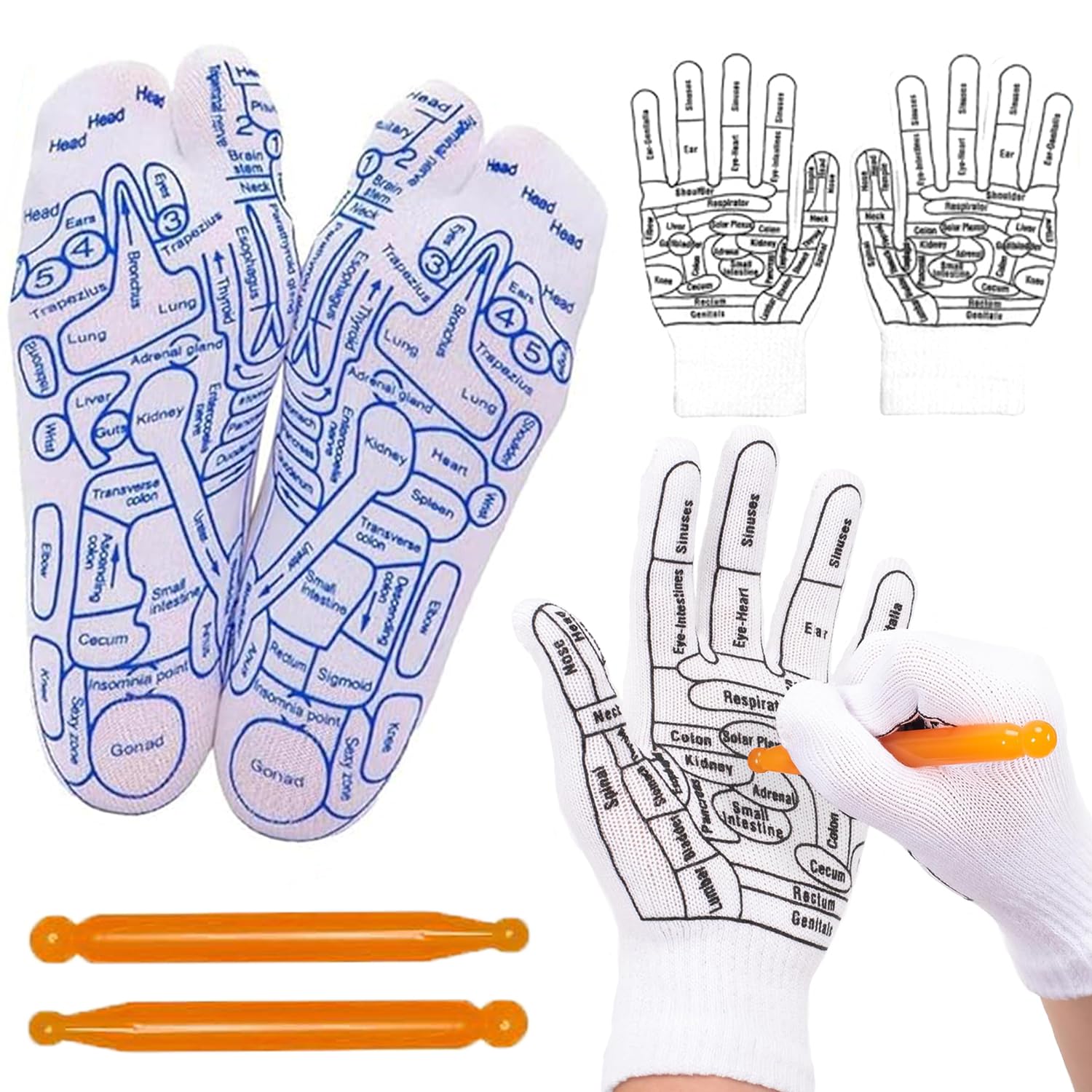 Acupressure Reflexology Socks With Massage Stick For Women And Men, Printed Reflexology Chart of Both Sole, Physiotherapy Socks With Massage Tools Foot Acupressure Point Socks (combo)