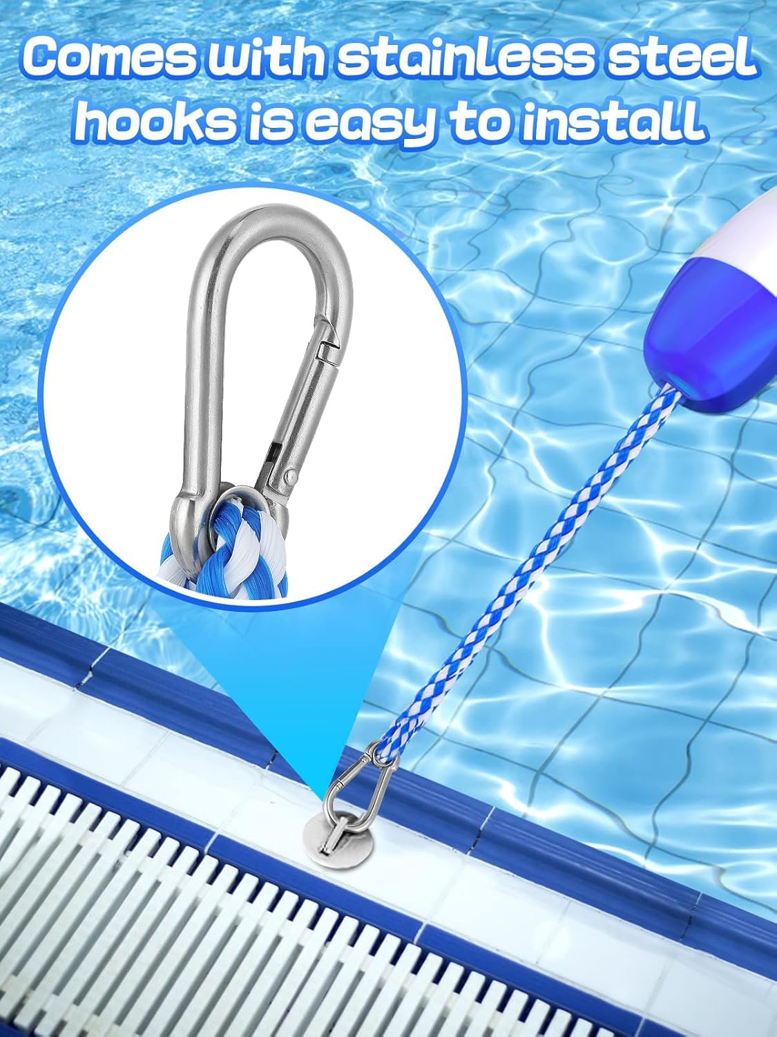 16ft -20ft Adjustable Pool Safety Rope with Floats, Floating Pool Divider- Sturdy, Effective Visibility, Easy to Install - Floating Barrier for Indoor and Outdoor Swimming Pools Separating Depth
