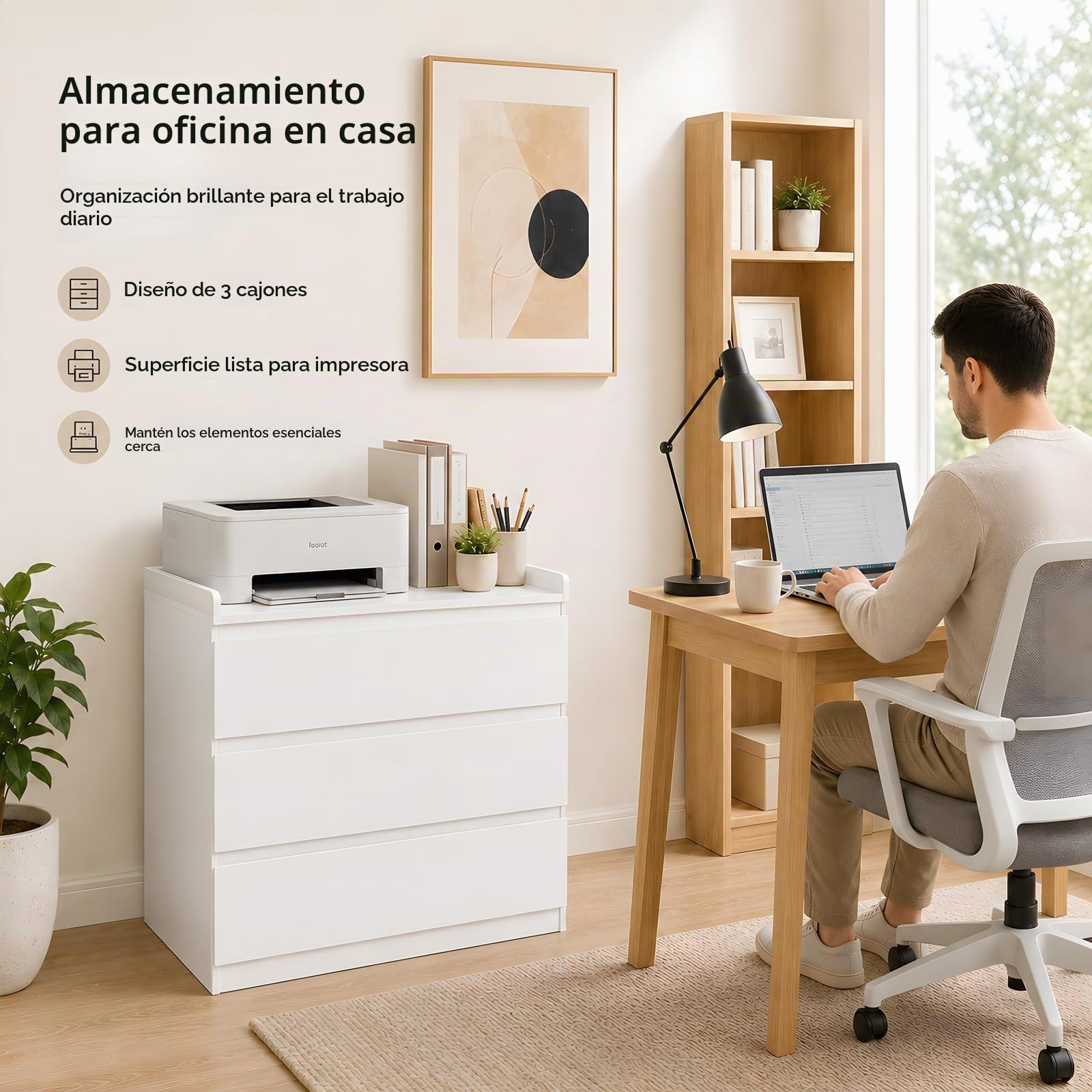 Cómoda Cambiadora Blanca 3 Cajones, Cajonera Blanca para Habitación Infantil y Dormitorio de Padres, Mueble de Almacenaje con Borde Elevado 5 cm, Melamina, 70 x 40 x 80,5 cm