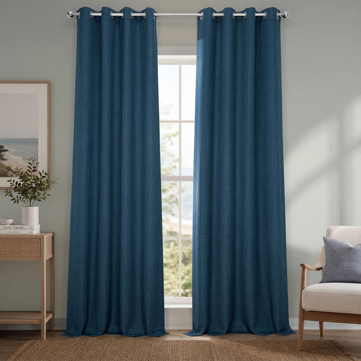 HPD Half Price Drapes Grommet Linen Curtains 120 Inches Long Room Darkening Curtains for Bedroom &amp; Living Room (1 Panel), 50W x 120L, Indigo