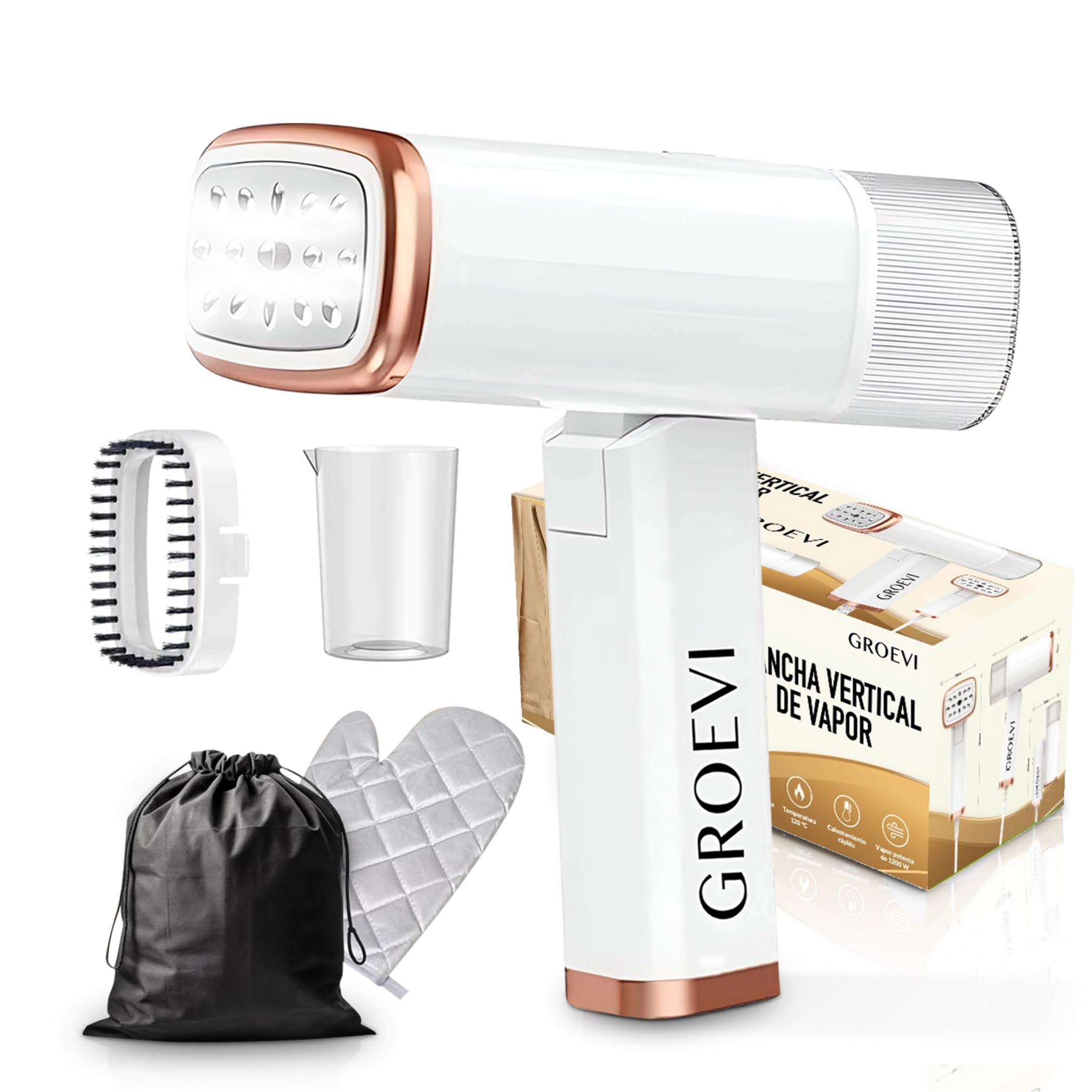 Groevi© Plancha Vertical Vapor 1200W Incluye 4 Accesorios Plancha de Viaje Plancha Ropa Portátil y compacta Vapor Rápido para Varios Tejidos Cepillo De Vapor Steamer
