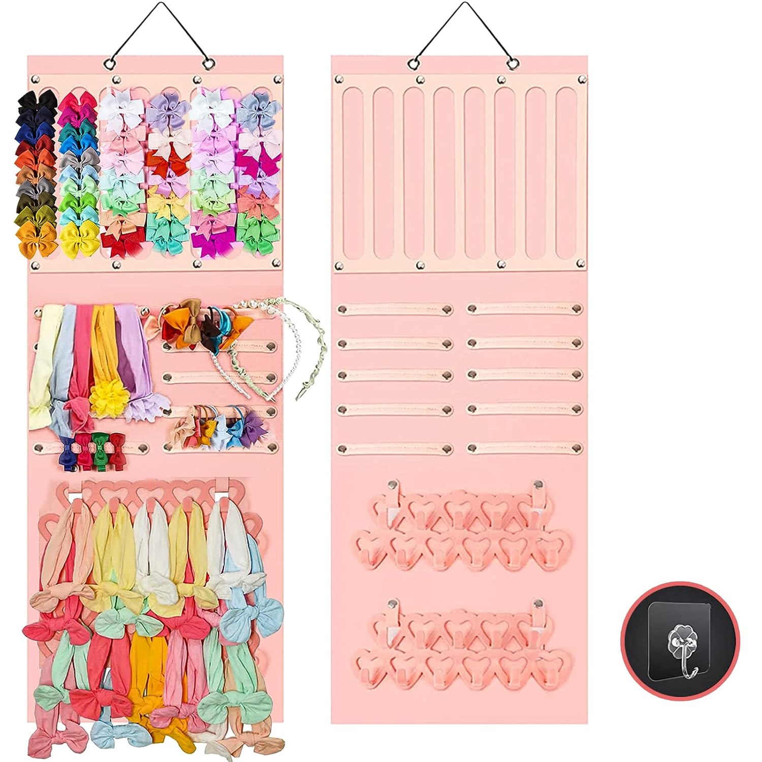 LUCKJOY Headband Holder for Baby Girl, Bow Organizer for Girls Hair Bows, Large Capacity Hair Bows Clips Hanging Organizer, Baby Hair Accessory Storage Display for Girls Room, Door, Closet, Wall