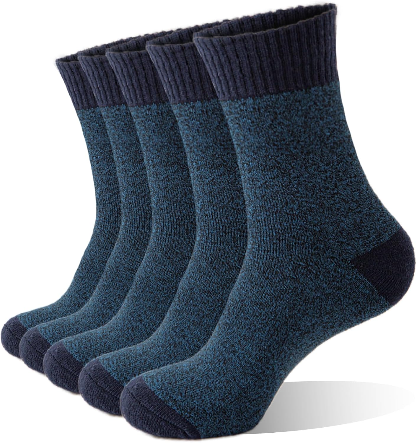MOSOTECH 5 Pairs Wool Socks Mens - Warm & Thick Winter Socks with Thermal Cushion for Hiking & Cold Weather, Size 7-12