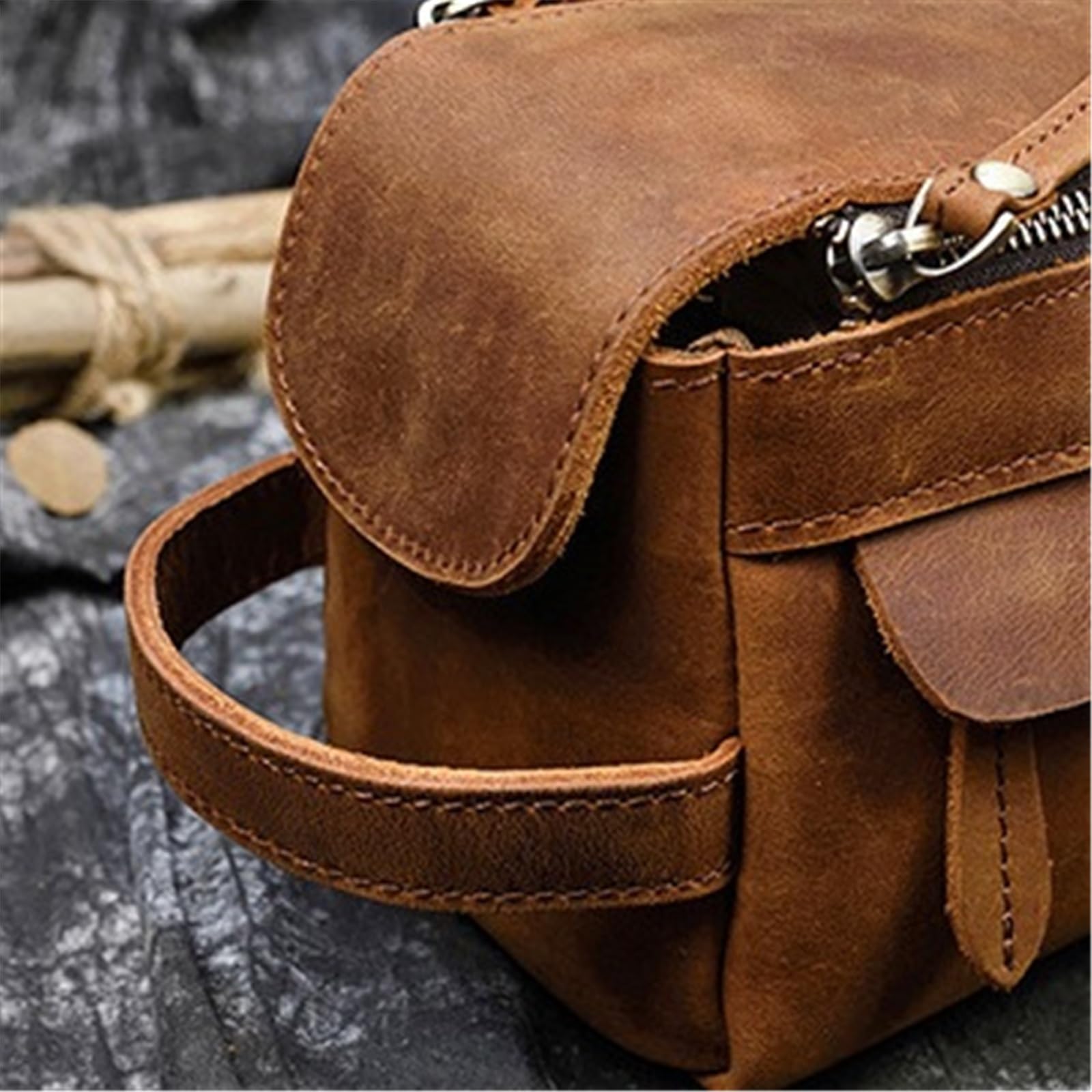 Męska, skórzana, poręczna torba na kosmetyki i kosmetyki o dużej pojemności(Brown pattern)