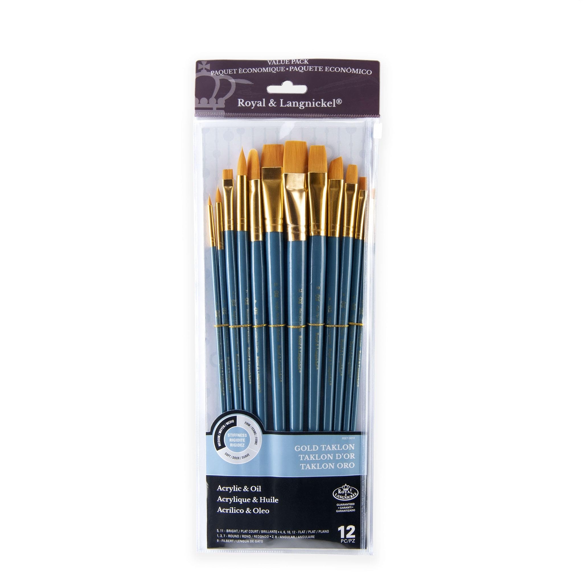 Royal Brush Manufacturing Royal and Langnickel Zip N' Close 12-Piece Brush Set, Gold Taklon