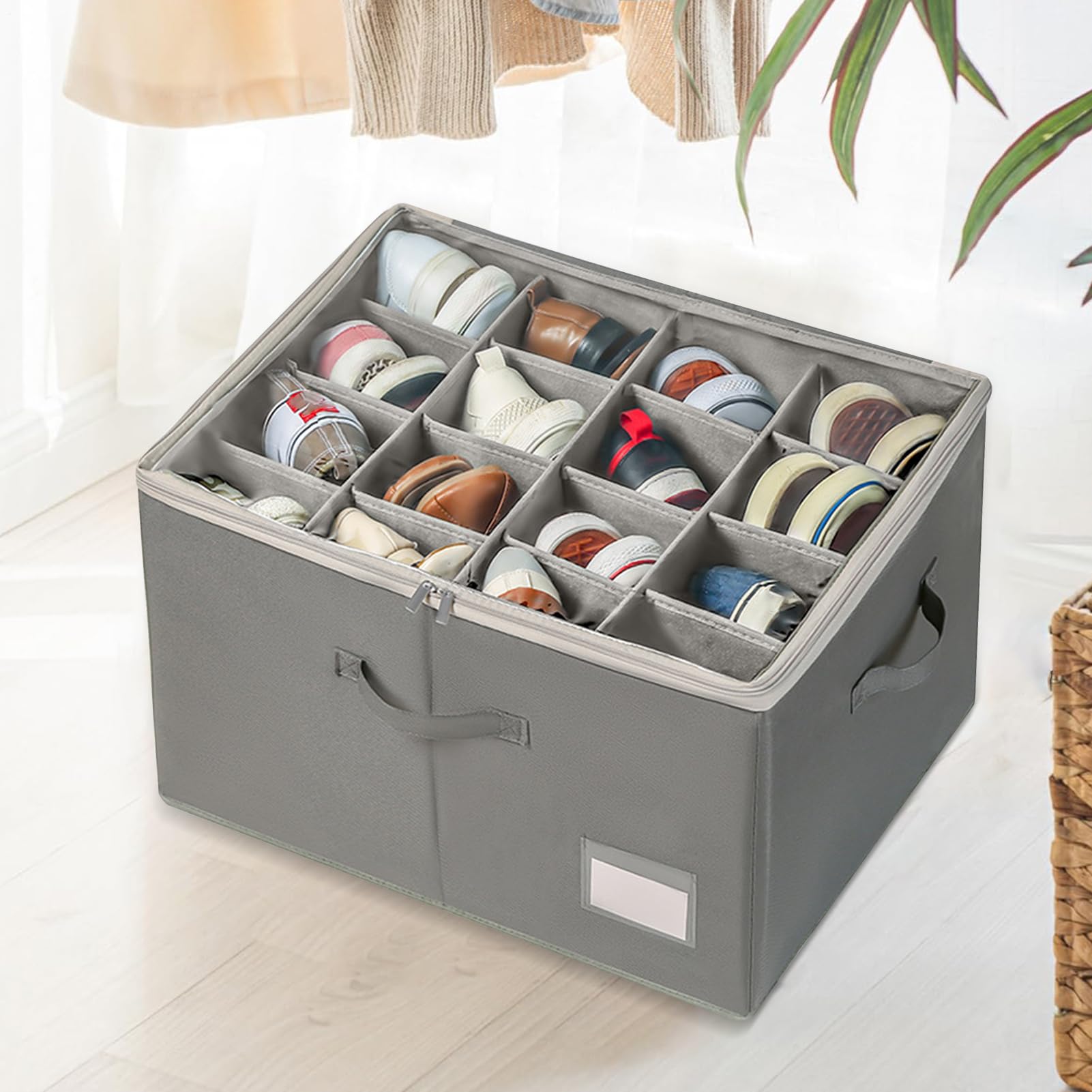 Scarpiera , con trasparente | Copertura sotto il letto, organizer per scarpe, divisore regolabile pieghevole, con manici, per 16