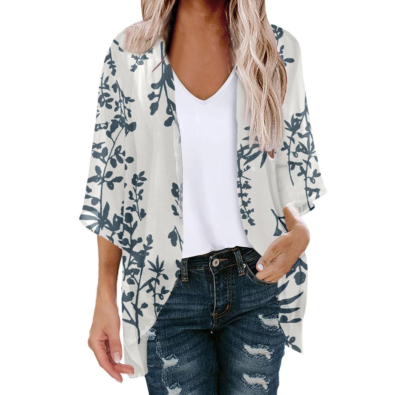 Amhomely Cardigans For Women Uk Chiffon Floral Print Puff Sleeve