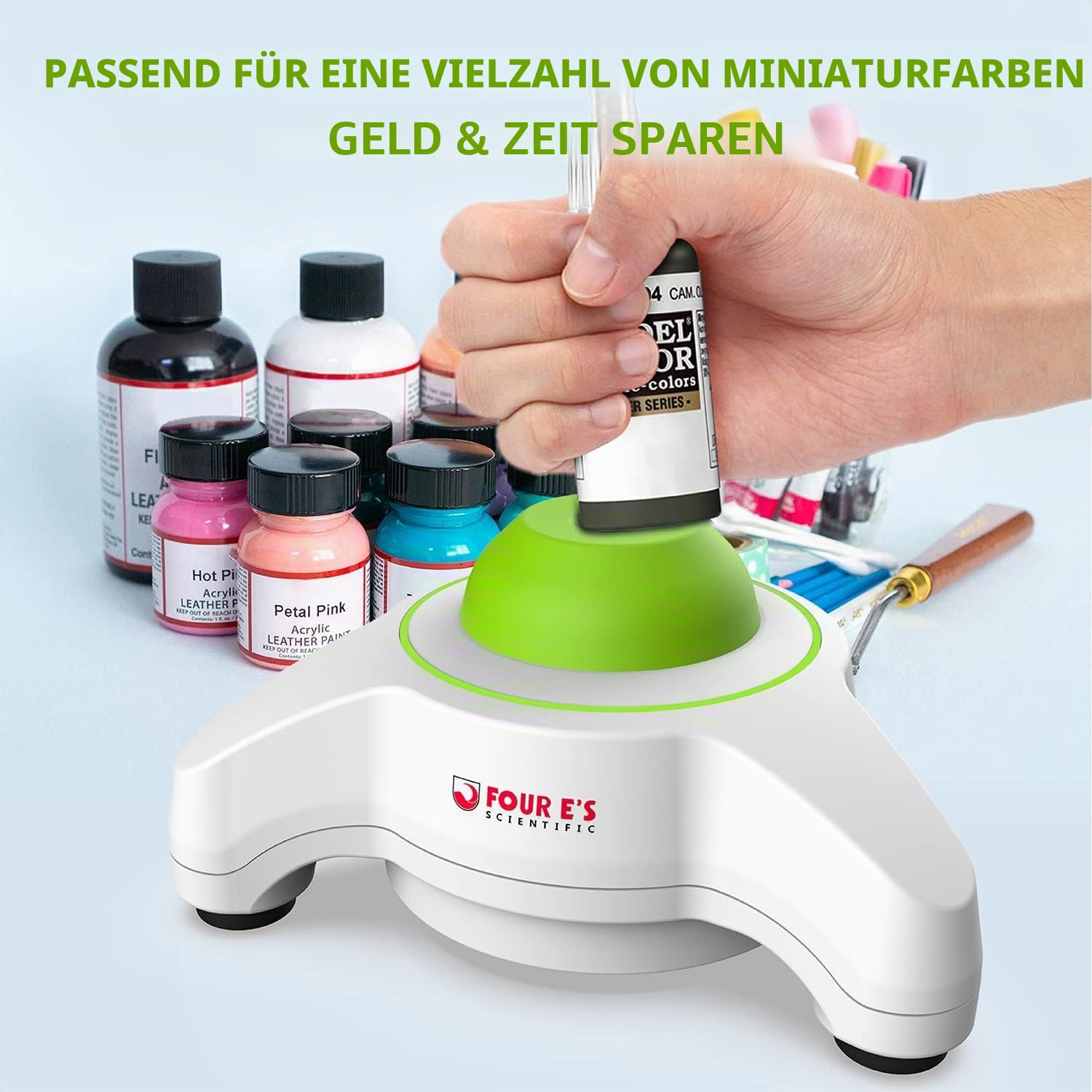 FOUR E'S SCIENTIFIC Vortex Mixer Farbmischer 5600UpM Farbschüttler für Miniaturenmaler und Airbrushkünstler zu Mini Acrylfarben von Citadel Vallejo Scale Skala beim Warhammer Malen