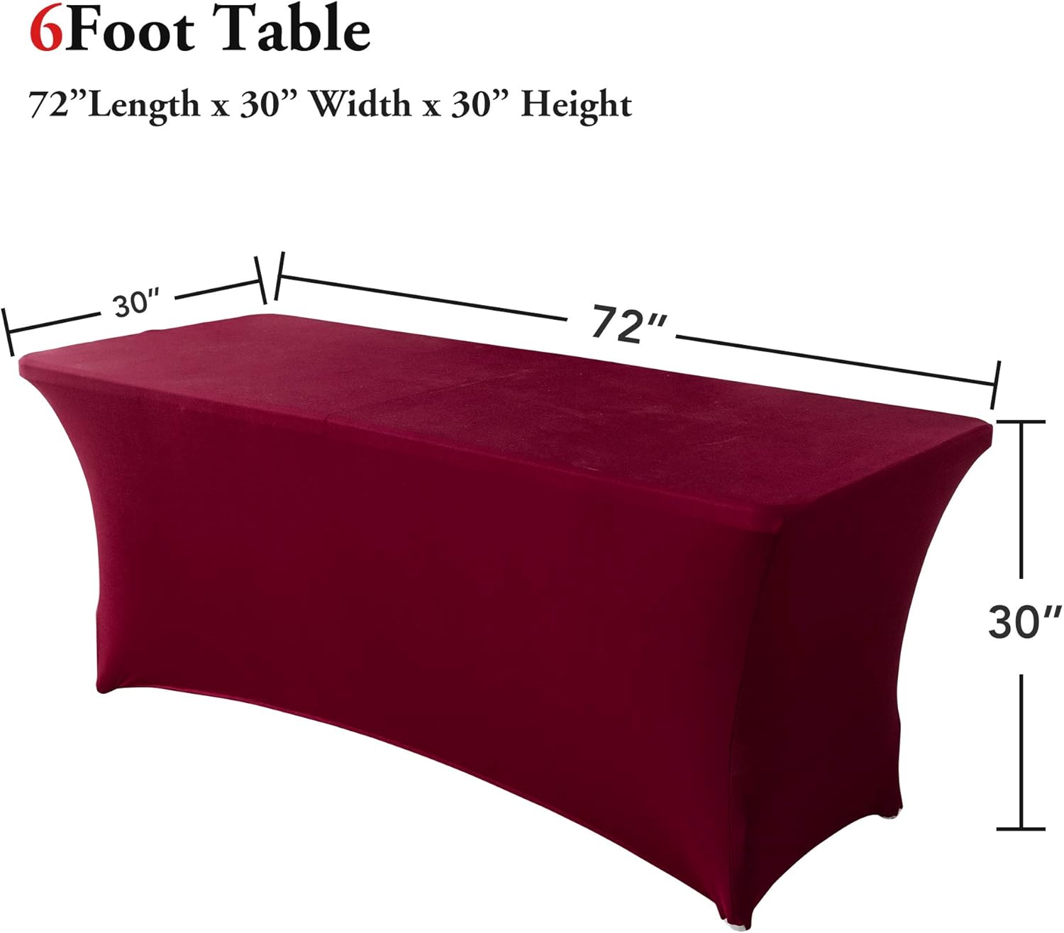 Gelozed 6ft Stretch Spandex Table Cover for Standard Folding Tables Universal Rectangular Fitted Tablecloth Protector for WeddingWine Red, 6FT