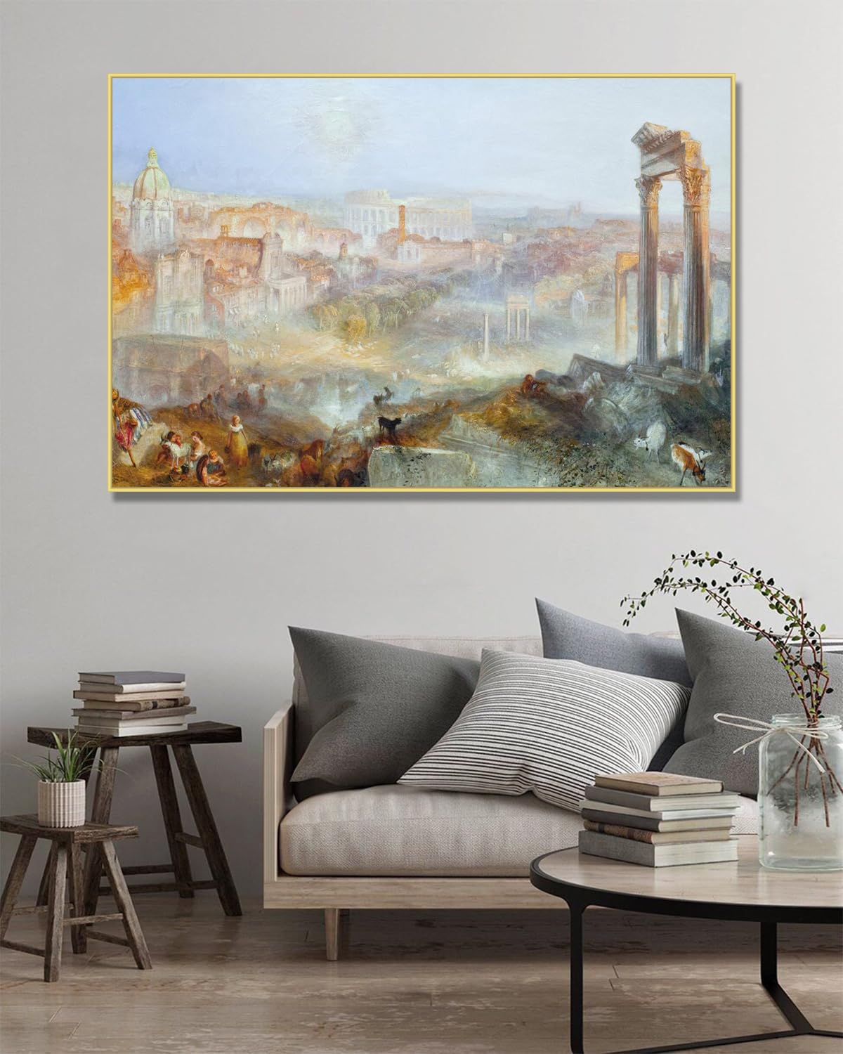 NHLDZYH Złota ramka. J.M.W. Turner słynna reprodukcja obrazu, sztuka na płótnie w stylu Turnera, romantyzm oprawiony druk olejny, gotowy do powieszenia. D59. 50x75 cm.