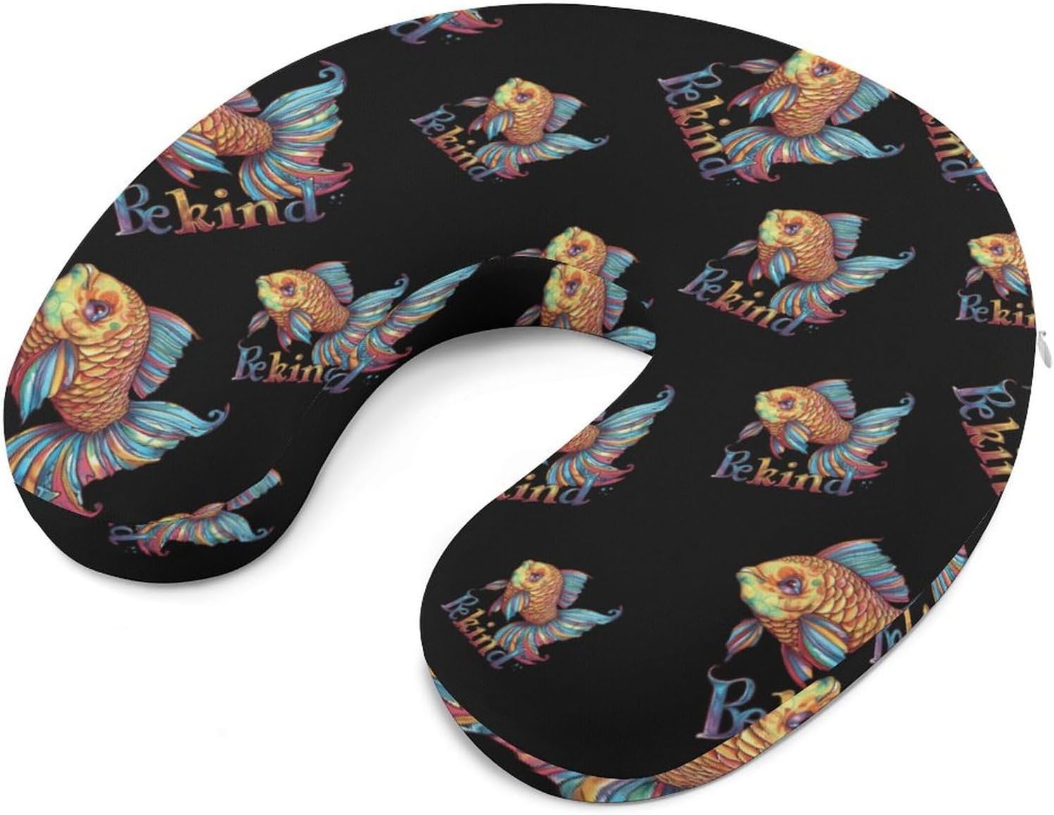 Be Kind Rainbow Fish Funny Travel Pillow U Shaped Memory Foam Neck Pillows Portable for Flight Car Home Office
