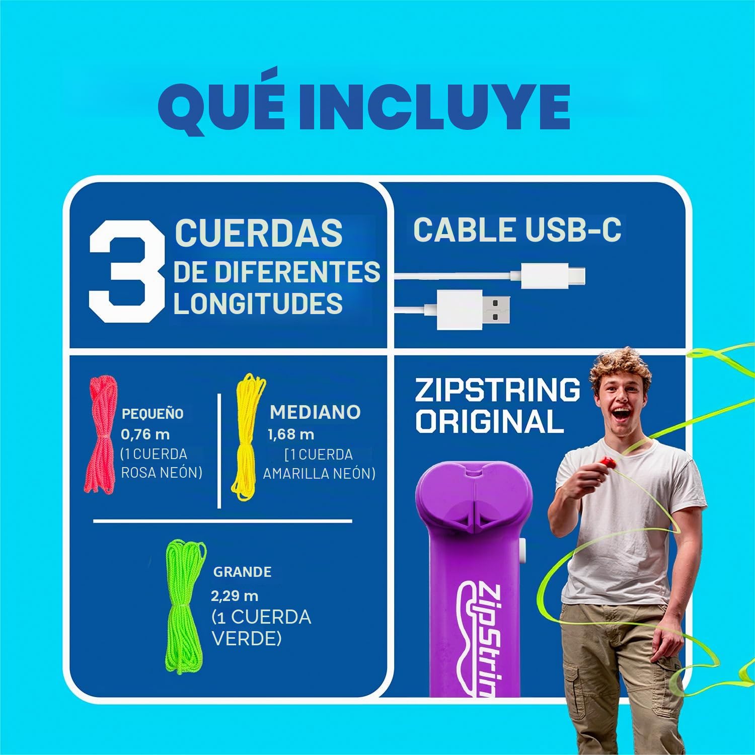 ZipString Original - Tal y como se ve en Shark Tank - Juguete clásico de lanzador de cuerda, perfecto para niños y adultos - Lanza un lazo de cuerda en el aire para trucos y diversión sin fin, la