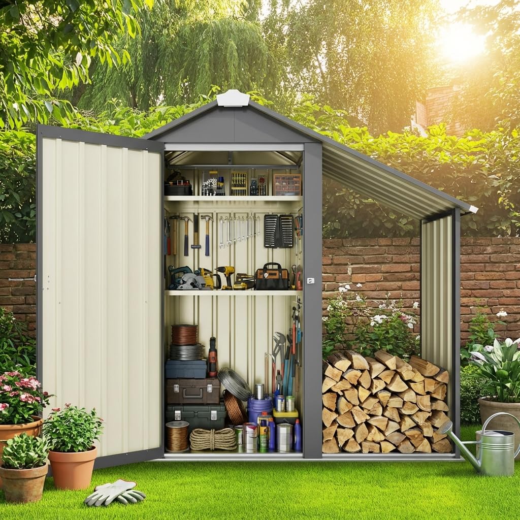 Amazon | サイドオーニング付き 物置 屋外 幅140×高さ161cm 440L容量