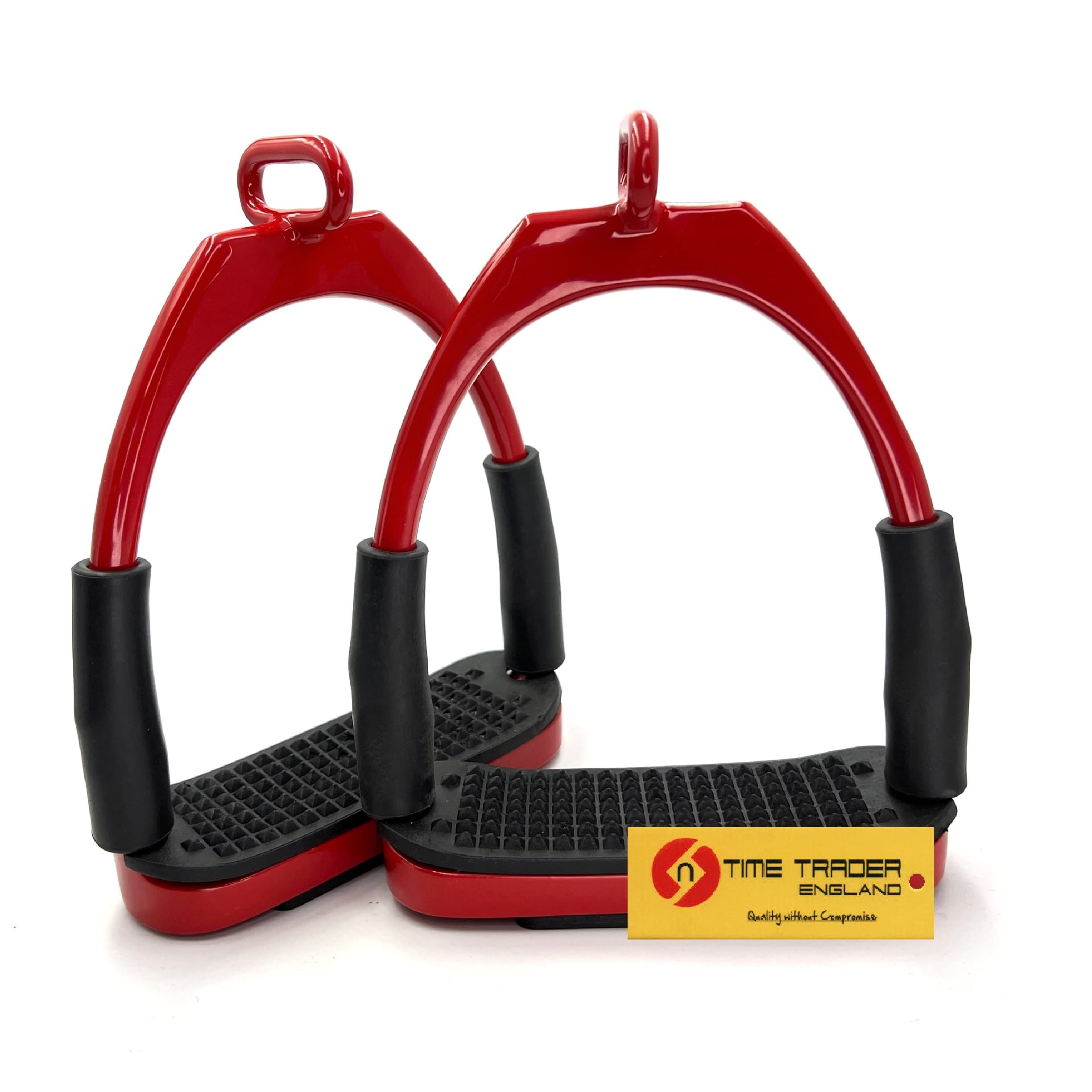 Flexi Bent Leg Safety Offset Eye Stirrups Stainless Steel Durable Rubber 4.75" (Red)