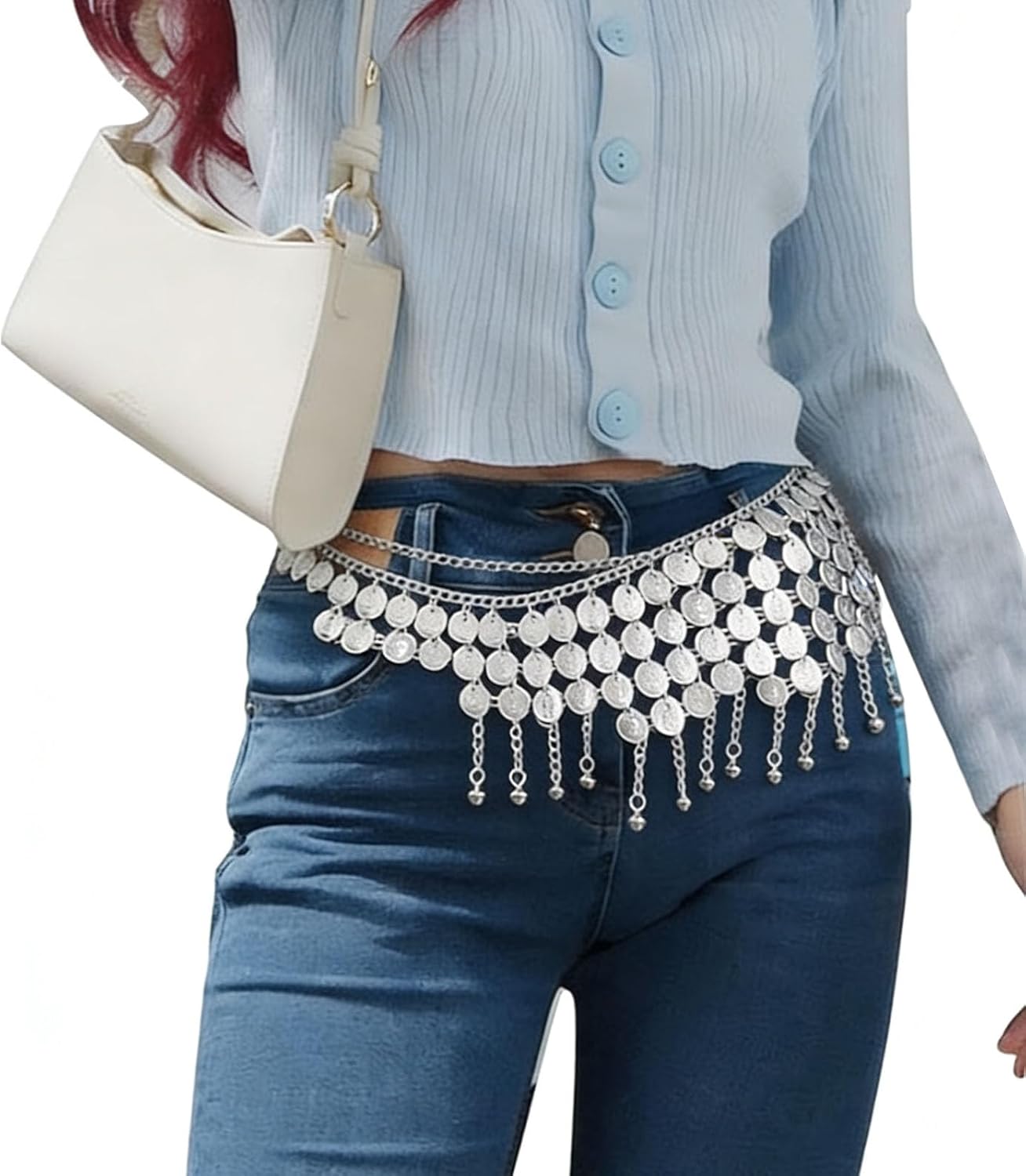 Pirate Waist Chain, Silver Waist Chain, Adorned with Coins, Beach Belly Chain, Women Pirate Jewelry Accessories