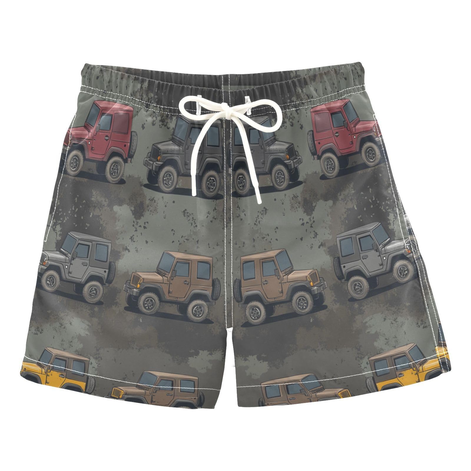 Jucciaco Boys Beach Board Shorts Grunge Camo Monster Truck Quick Dry Swim Trunk Swimwear for Kids