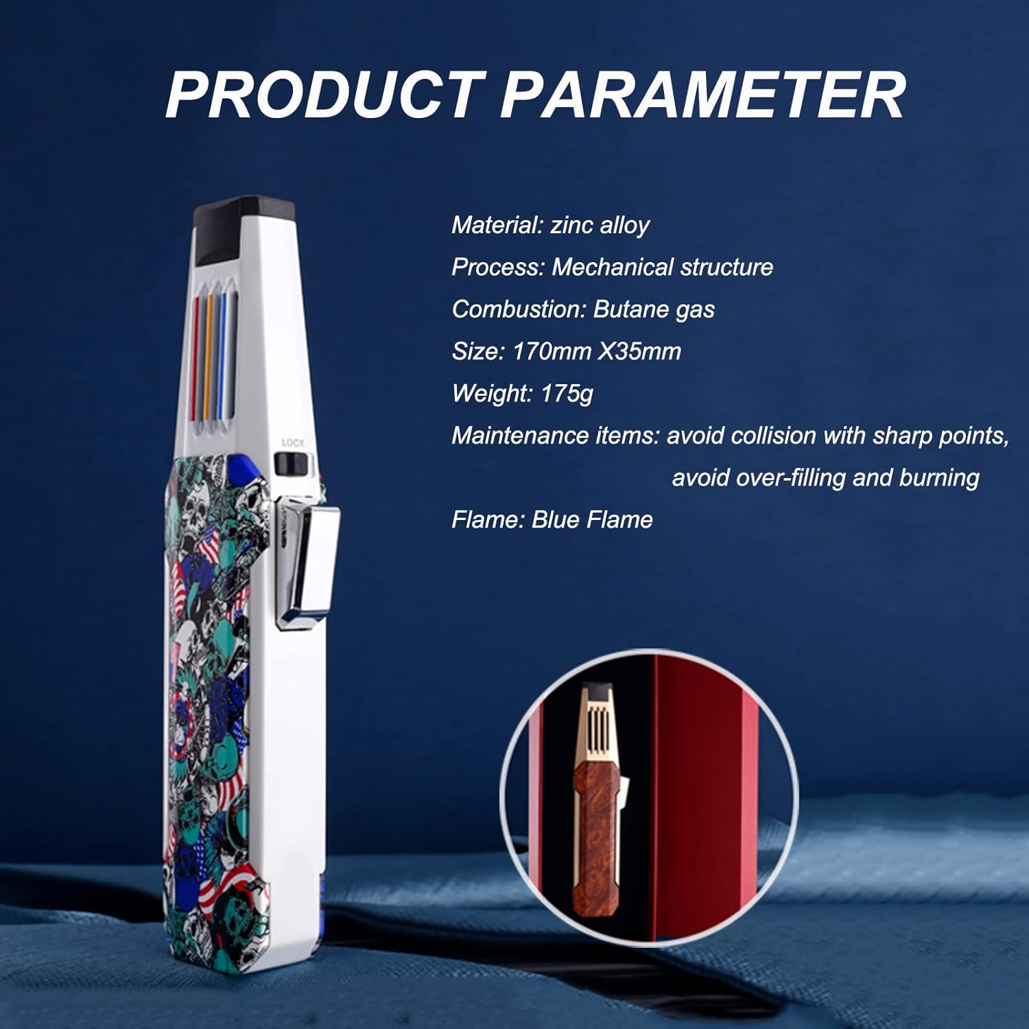 Gas Torch Lighter Jet Flame, Refillable Kitchen Cooking Lighters 360° Reversible, Cigar Candle Lighter with Adjustable Flame for Campfire BBQ Fire Grill (Without Butane)