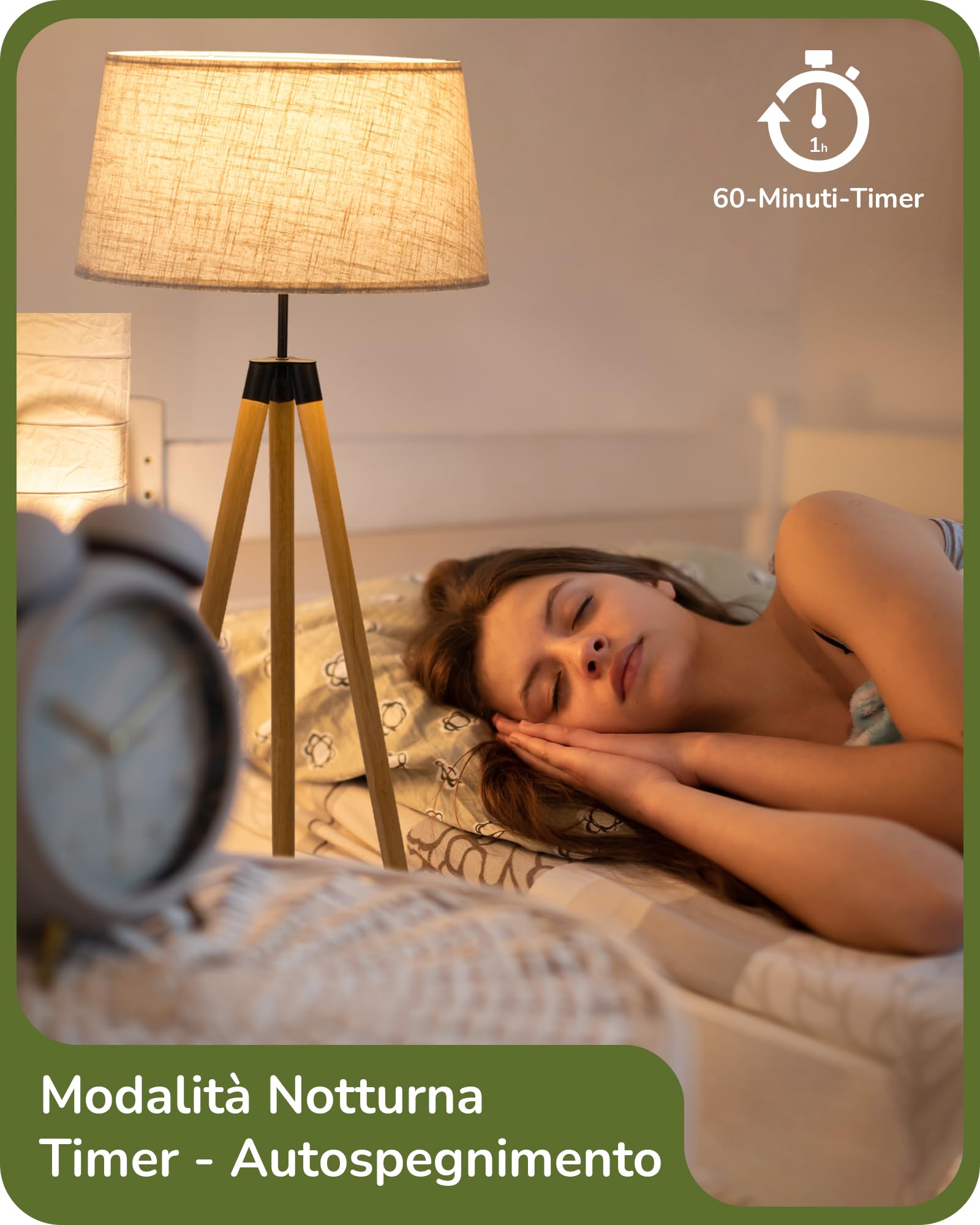 EDISHINE Lampada da Terra, Treppiede in Legno, LED Dimmerabile, Boho