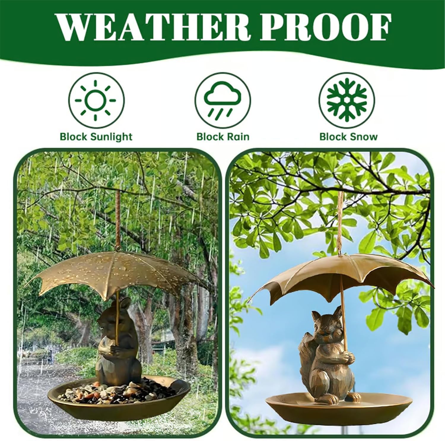 Comedero para pájaros con paraguas para ardillas, gatos y perros, comedero para pájaros para colgar al aire libre, decoración de jardín y patio