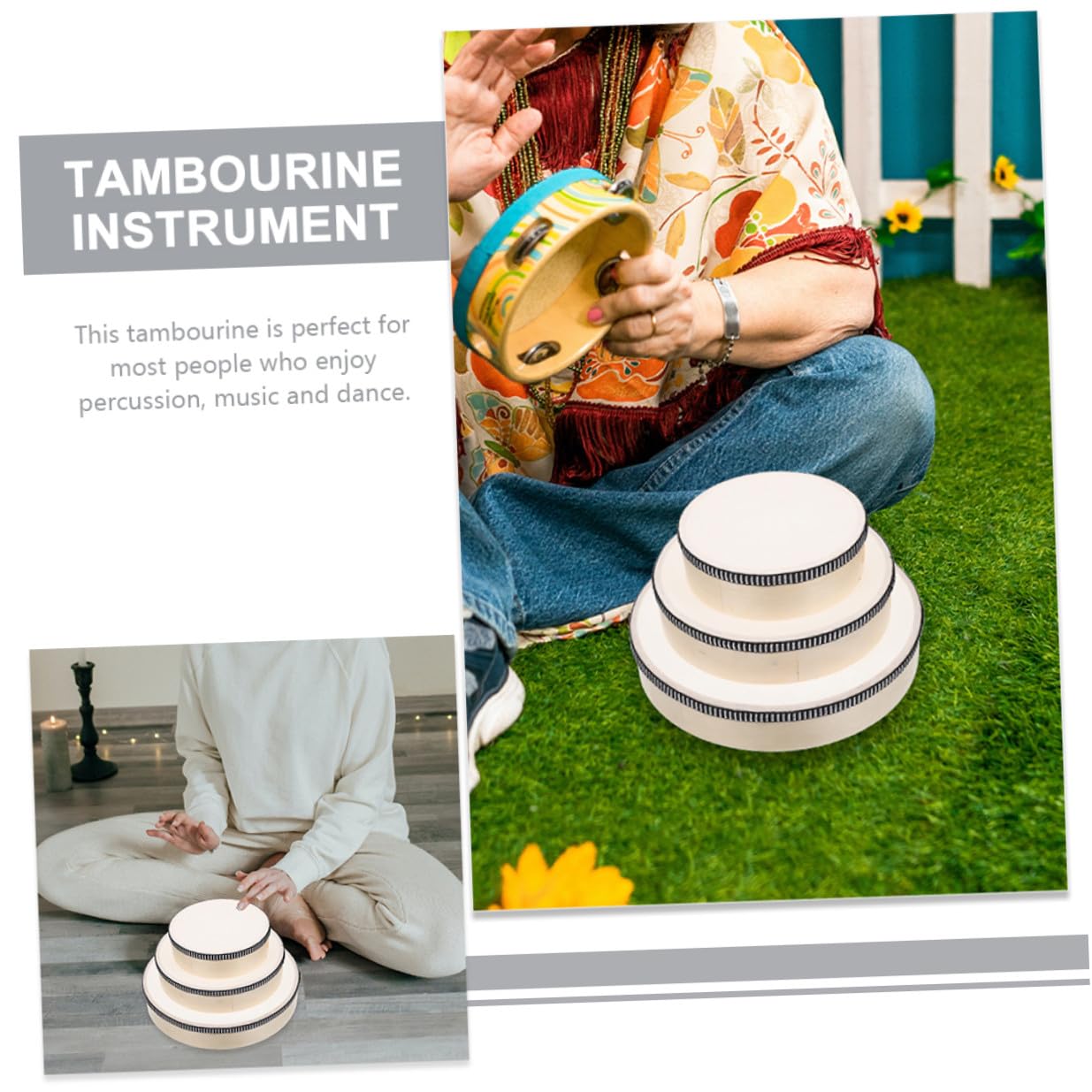 Tambores De Mano De Madera para Adultos 3 Piezas (6 , 8 , 10 ) Instrumento Pandereta Profesional Percusión Educativa para Desarrollo Rítmico y Aprendizaje Musical