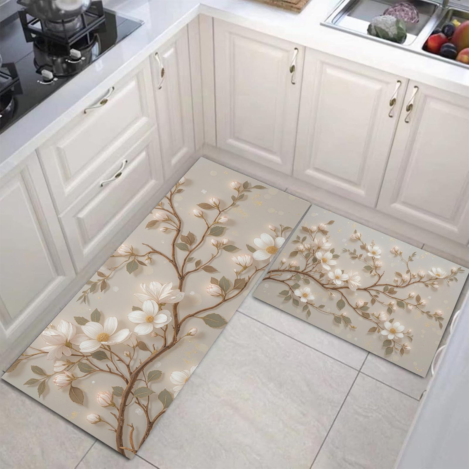 Alfombrillas de cocina absorbentes con base antideslizante y diseño floral 3D