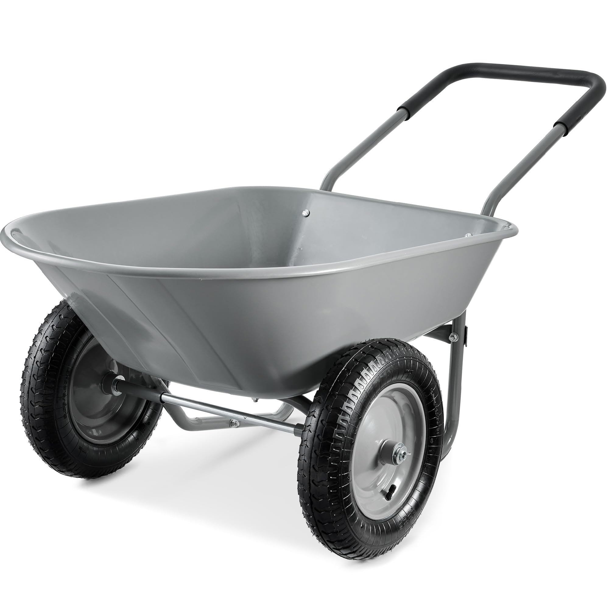 Best Choice Products Dual-Wheel Home Utility Yard Wheelbarrow Garden Cart w/Built-in Stand for Lawn, Gardening, Construction - Gray