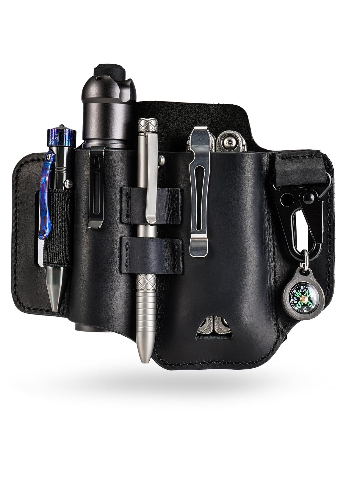Funda multiherramienta Leatherman, organizador EDC de cuero con linterna, bolígrafo y clip de llavero, ideal para trabajo y uso diario