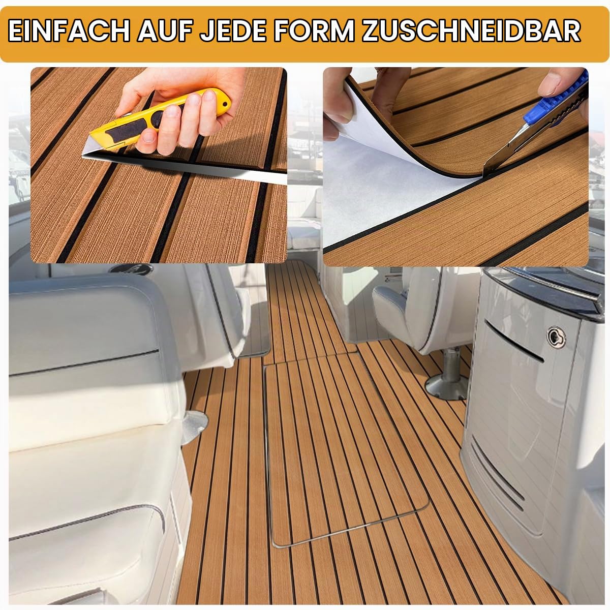 Eva Schaum Boot Bodenbelag Marine rutschfeste Matte 240x112/90/55/41cm Selbstklebend Teakholzimitat Deck Teppich für Boote Schiffsdecks Yachtboden Schwimmbad Motorboot Schnellboot Kajak