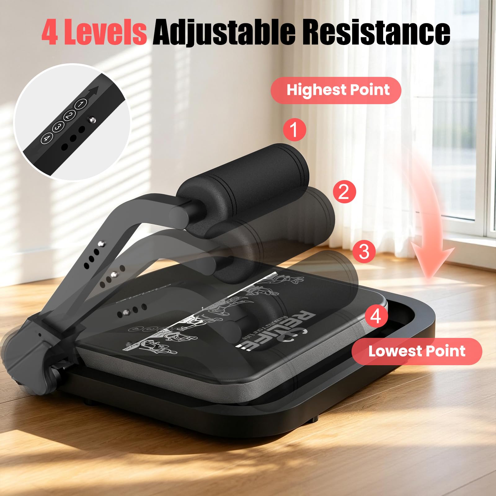 RELIFE REBUILD YOUR LIFE Allenatore per addominali, attrezzo per la casa, pieghevole e 3 livelli di resistenza, addominali, gambe, glutei, addominali