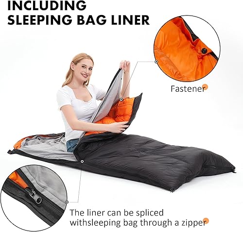 Miniatura 5 de OMVMO Saco de dormir de 0 a 20 grados F para adultos, saco de dormir de fibra de plumón de 4 estaciones para mochileros, campamento, relleno de