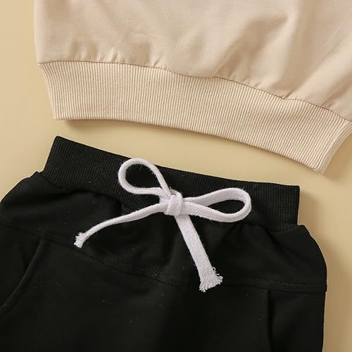Miniatura 5 de wdehow Conjunto de 2 piezas para bebé niño pequeño, sudadera con estampado de letras + pantalones con cordón para otoño e invierno