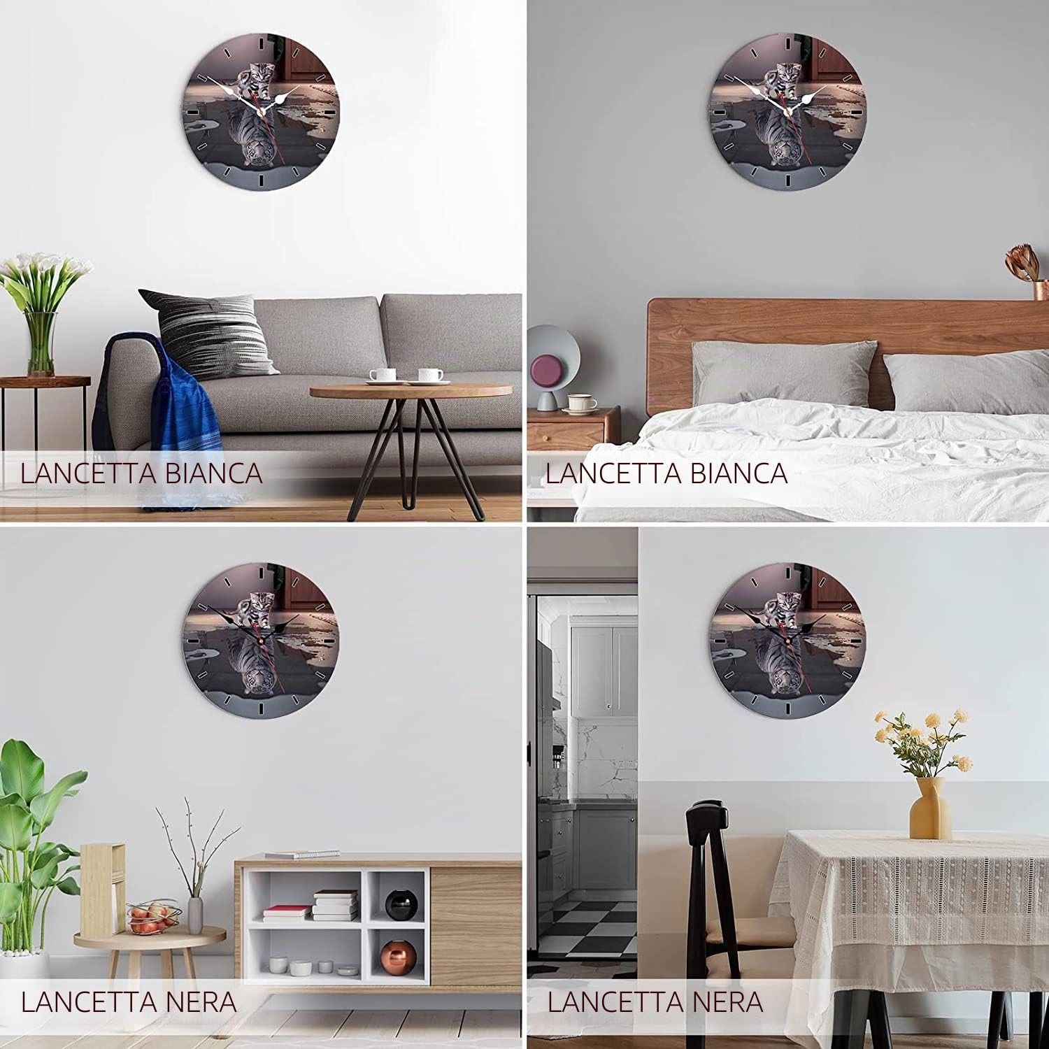 VIKMARI Orologio da parete in legno, 34 cm, silenzioso, al quarzo, senza ticchettio, design moderno, orologio da parete, cucina, per casa, soggiorno, camera da letto, ufficio, scuola, modello di gatto