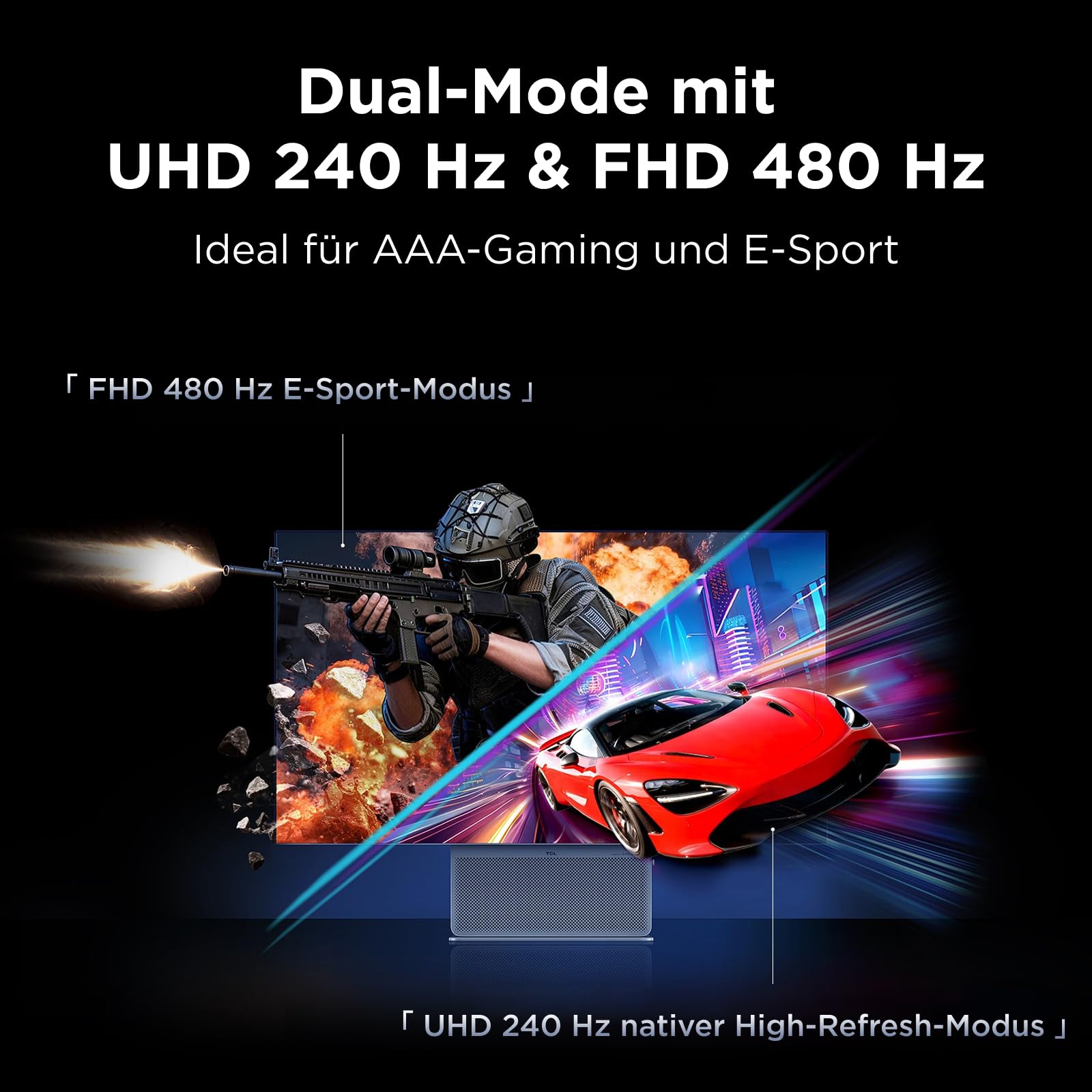 TCL 32X3A OLED+ 4K Gaming Monitor 31,5 Zoll, 240Hz / FHD 480Hz, USB-C 90W