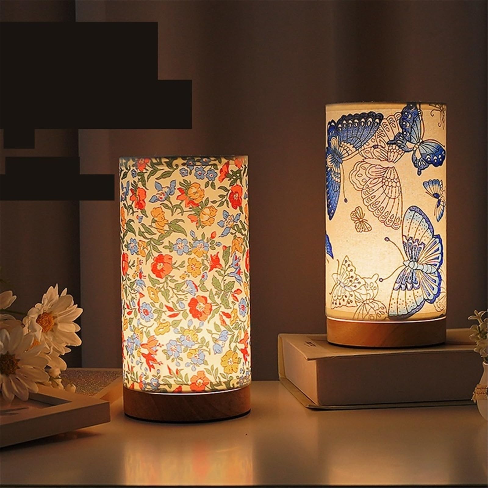 Lampada da comodino Lampada da tavolo in tessuto, comodino, camera letto, atmosfera, luce in legno a tre colori, cambio colore Lampade per la camera da letto