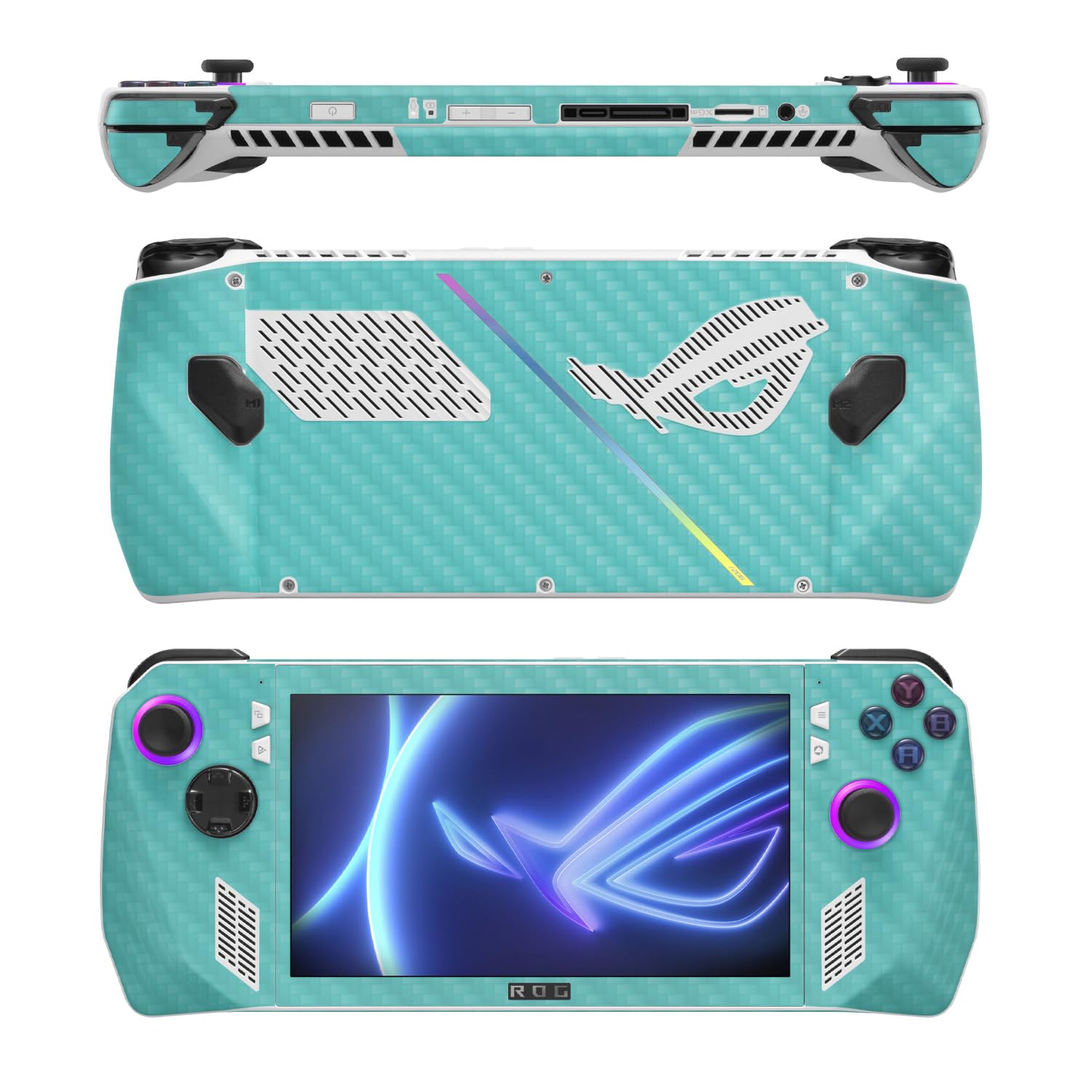 MightySkins Carbon Fiber Skin Compatible with Asus ROG Ally - Solid Turquoise | Protective, Durable Textured Carbon Fiber Finish | Easy to Apply