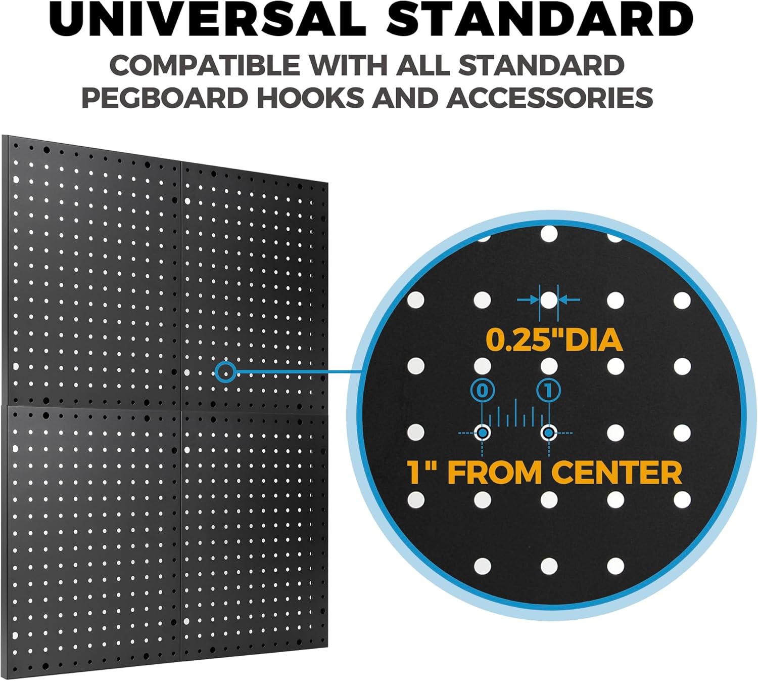 Heavy Duty 4-Panel Pegboard Wall Organizer & 32 Peg Hooks - Four Black Metal Peg Board Panels for Shops or Warehouse - Garage Tool & Walls Organizer - Modular Complete Kit With Installation Hardware