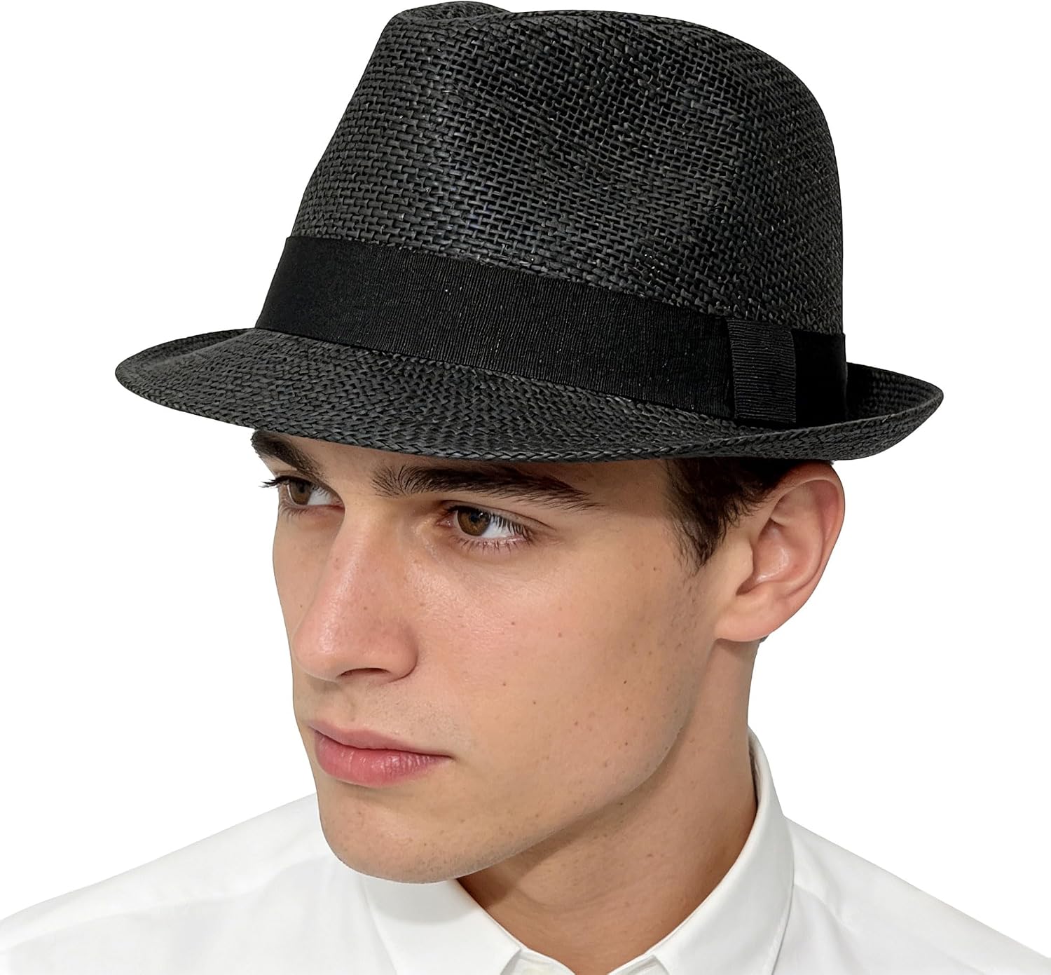 Straw Trilby Fedora Hat for Men Women 1920s Vintage Style Short Brim Panama Cap Lightweight Breathable Summer Sun Hat